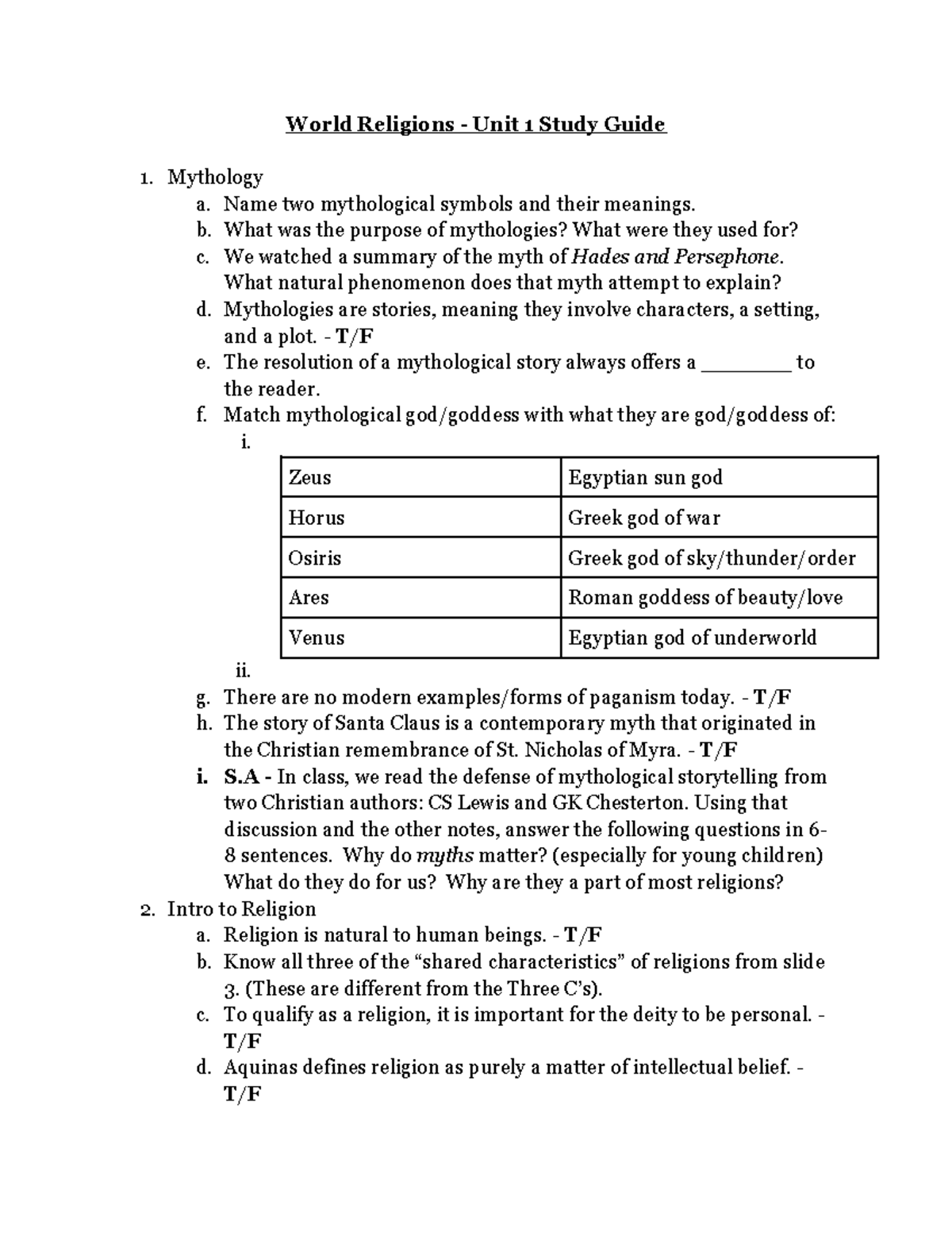 World Religions+-+Unit+1+Study+Guide - World Religions - Unit 1 Study ...