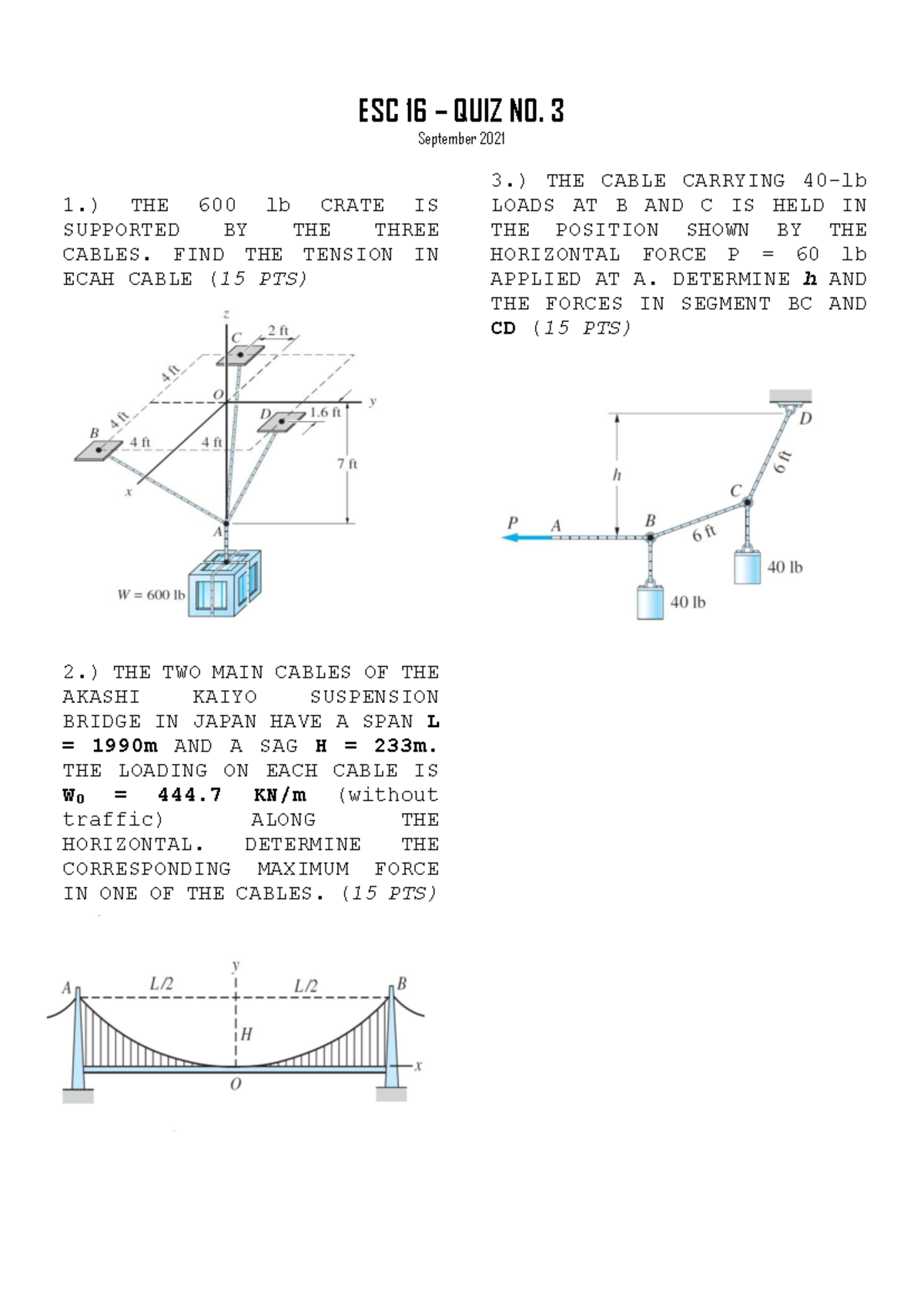 ESC 16 - QUIZ No. 3: Mechanics of Materials Problems & Solutions - Studocu