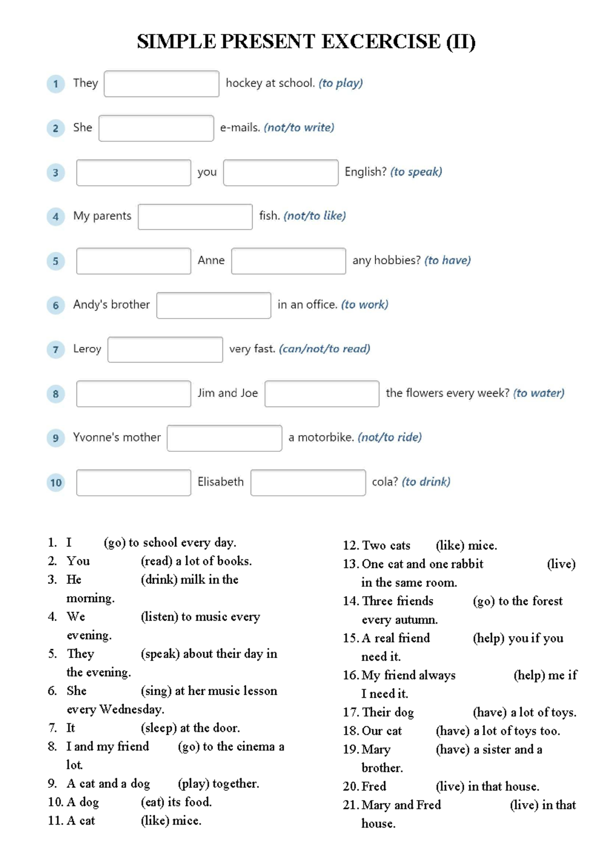 SIMPLE PRESENT TENSE EXERCISES [Ex] - Practice and Application - Studocu