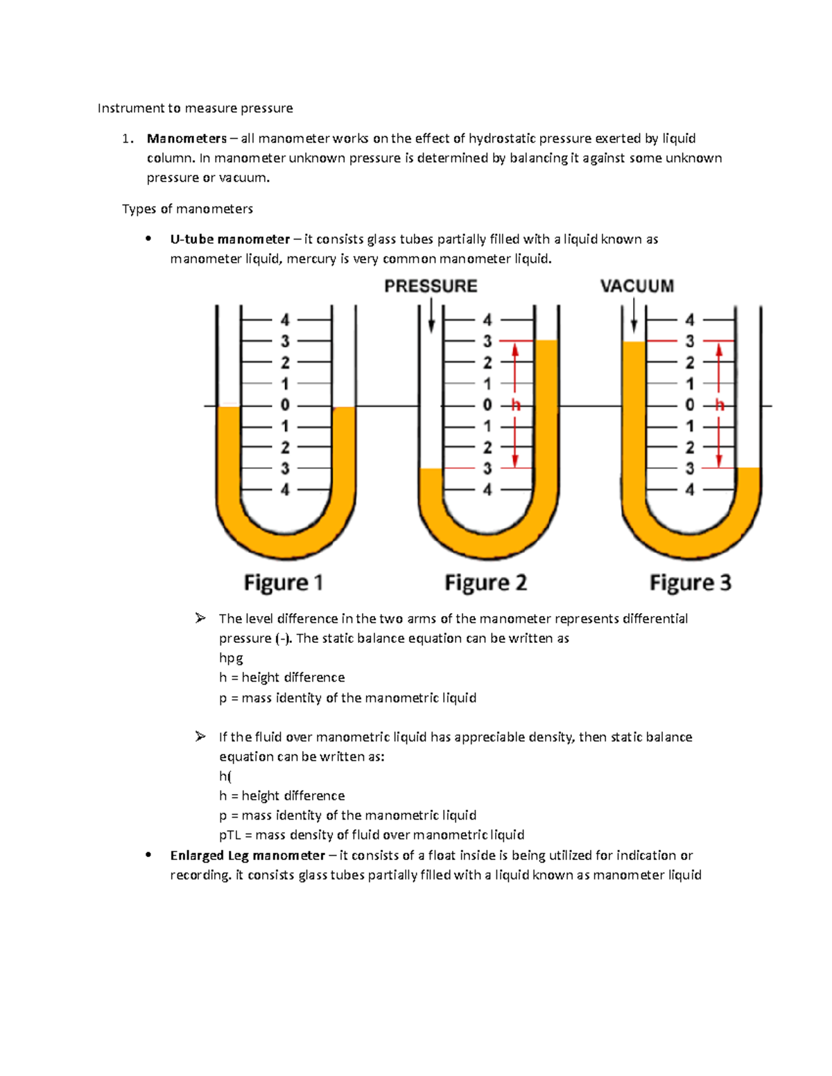 Instrument to measure pressure - Manometers – all manometer works on ...
