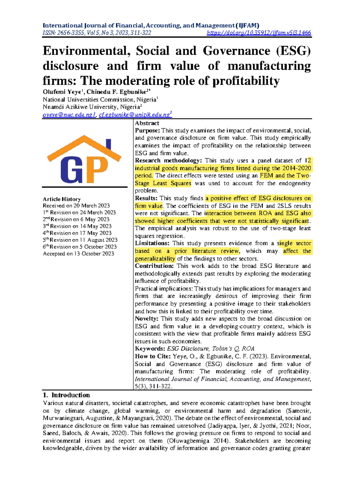 Corporate Governance and Firm Value: The Role of ESG Performance in ...