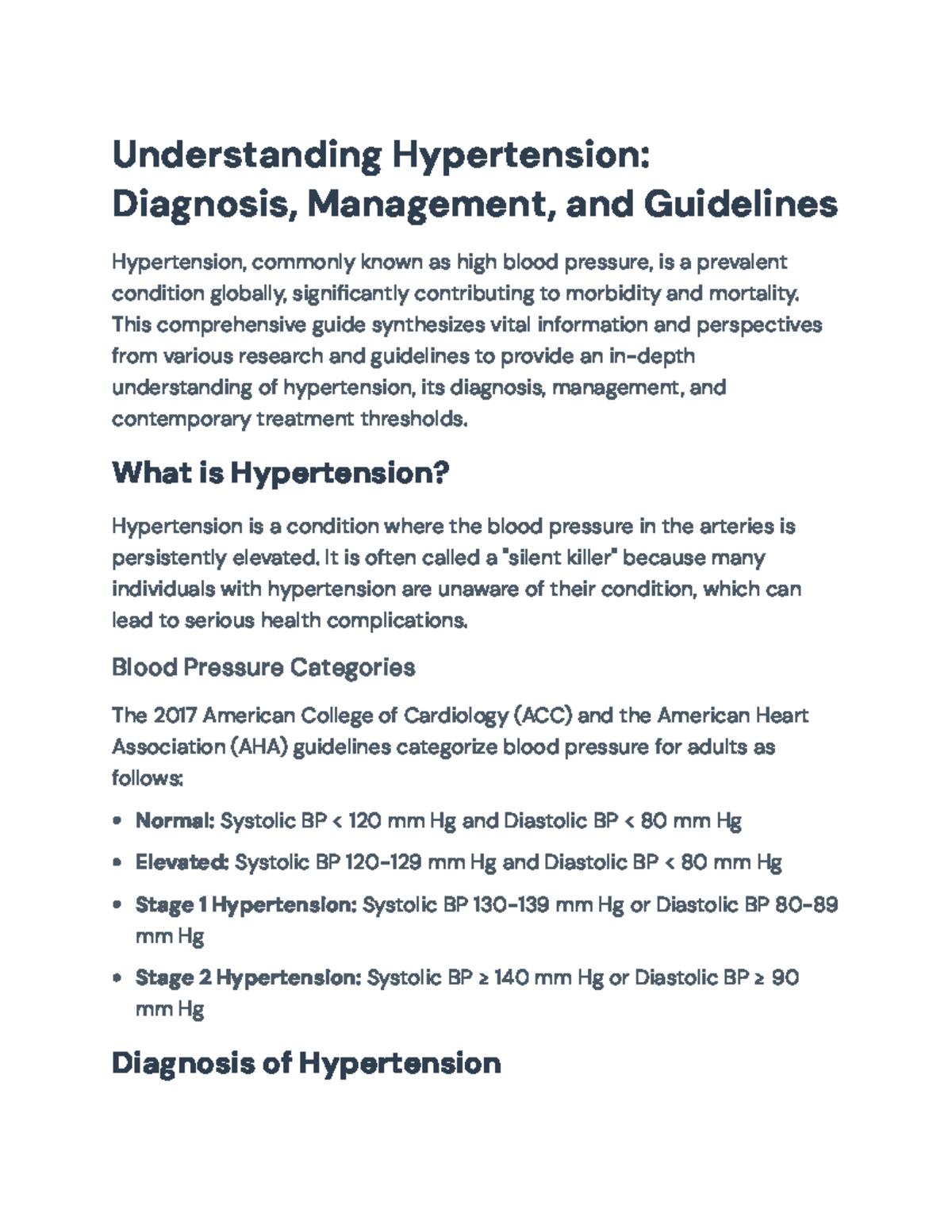Hypertension Overview: Diagnosis, Management & ACC/AHA Guidelines - Studocu