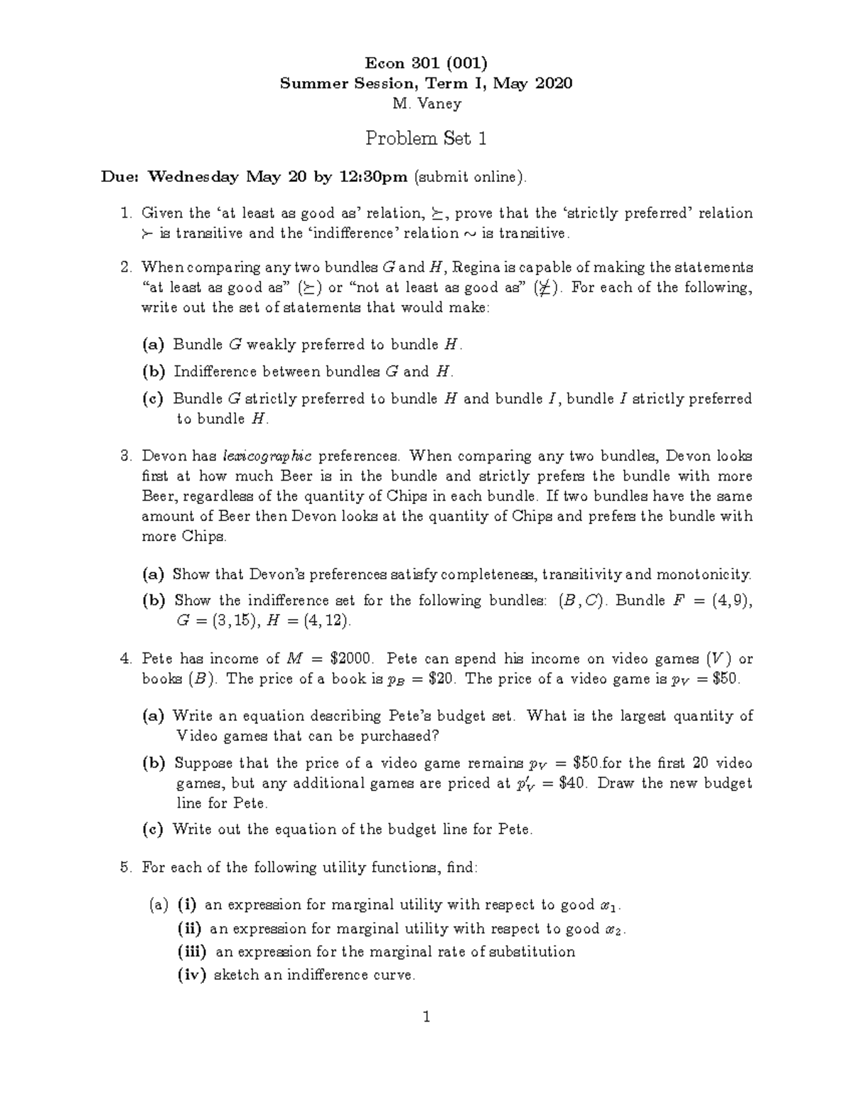 Econ 301 - Summer 2020 - Problem Set 1 - Econ 301 (001) Summer Session ...