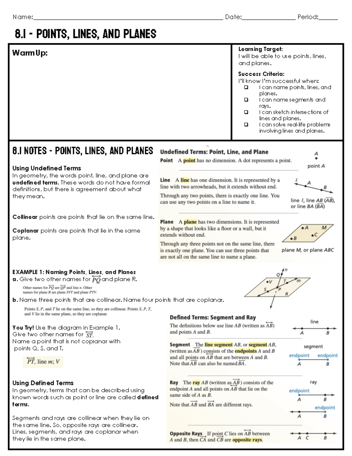 (KEY) 8.1 Integrated Math - Name