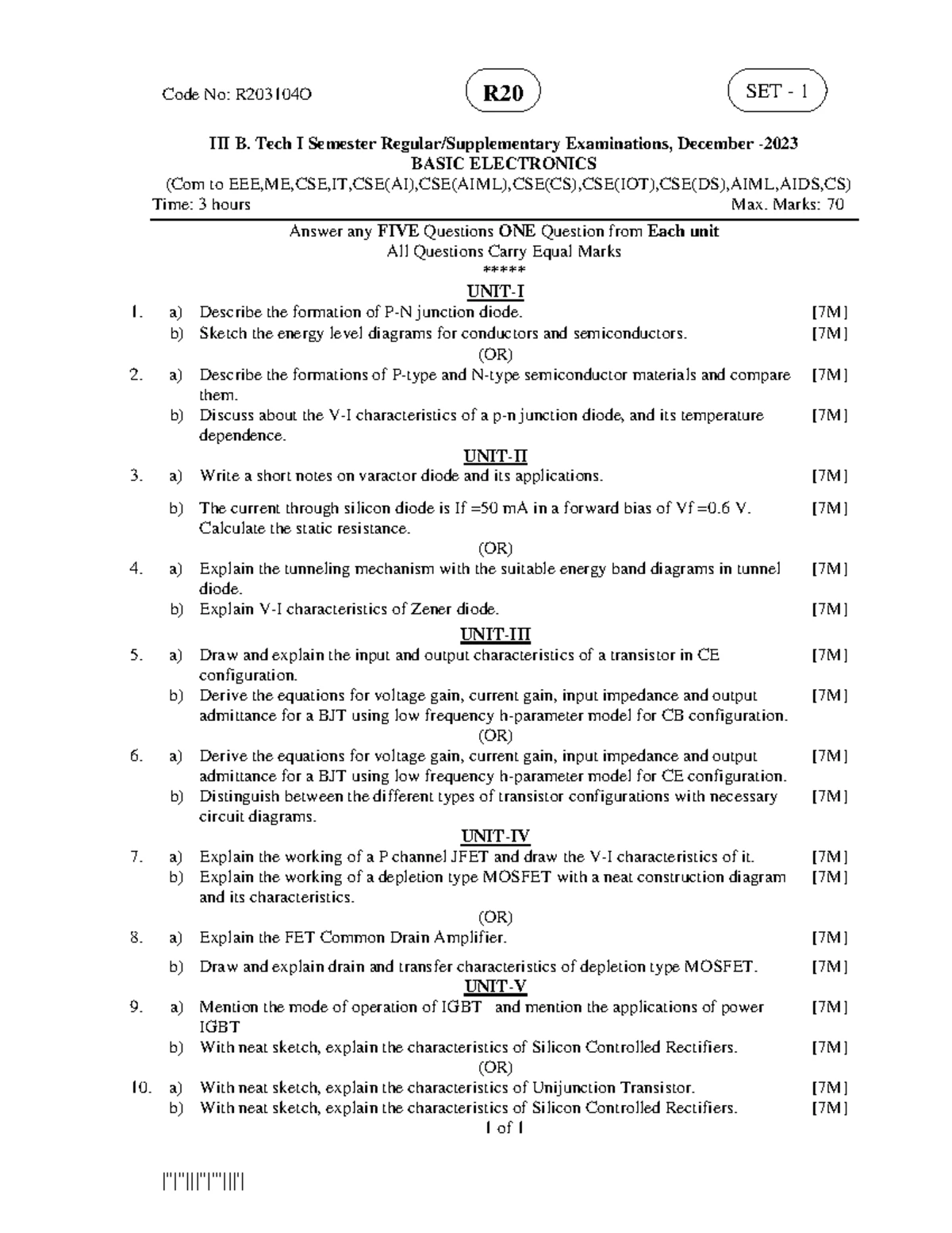 B.Tech III Semester Regular/Supplementary Exam: Basic Electronics DEC ...