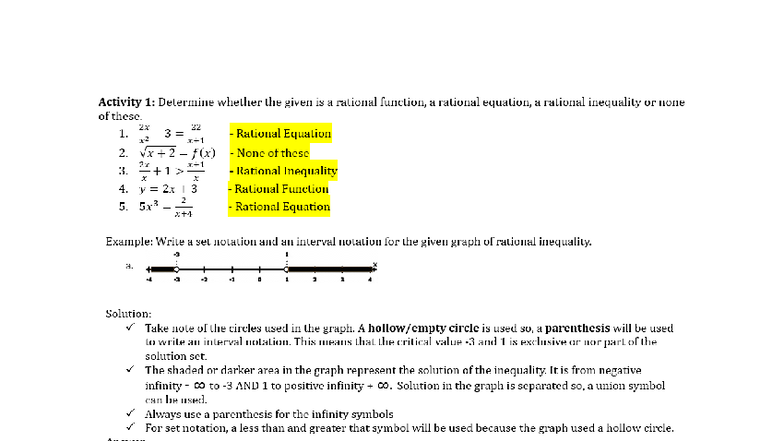 Gen Math Activity 1: Identifying Rational Functions & Inequalities ...