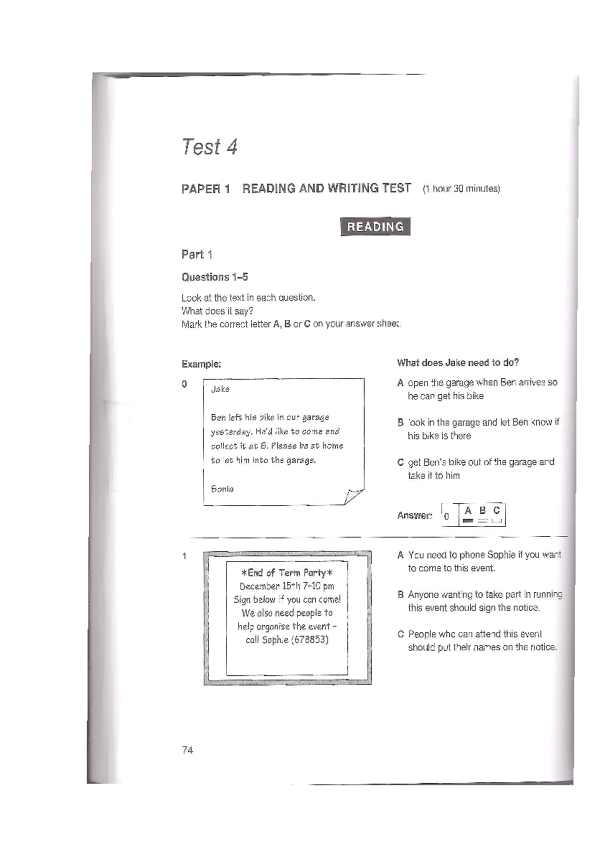 PET 7 & 8 - TEST 4 READING AND WRITING EXAMINATION - Studocu