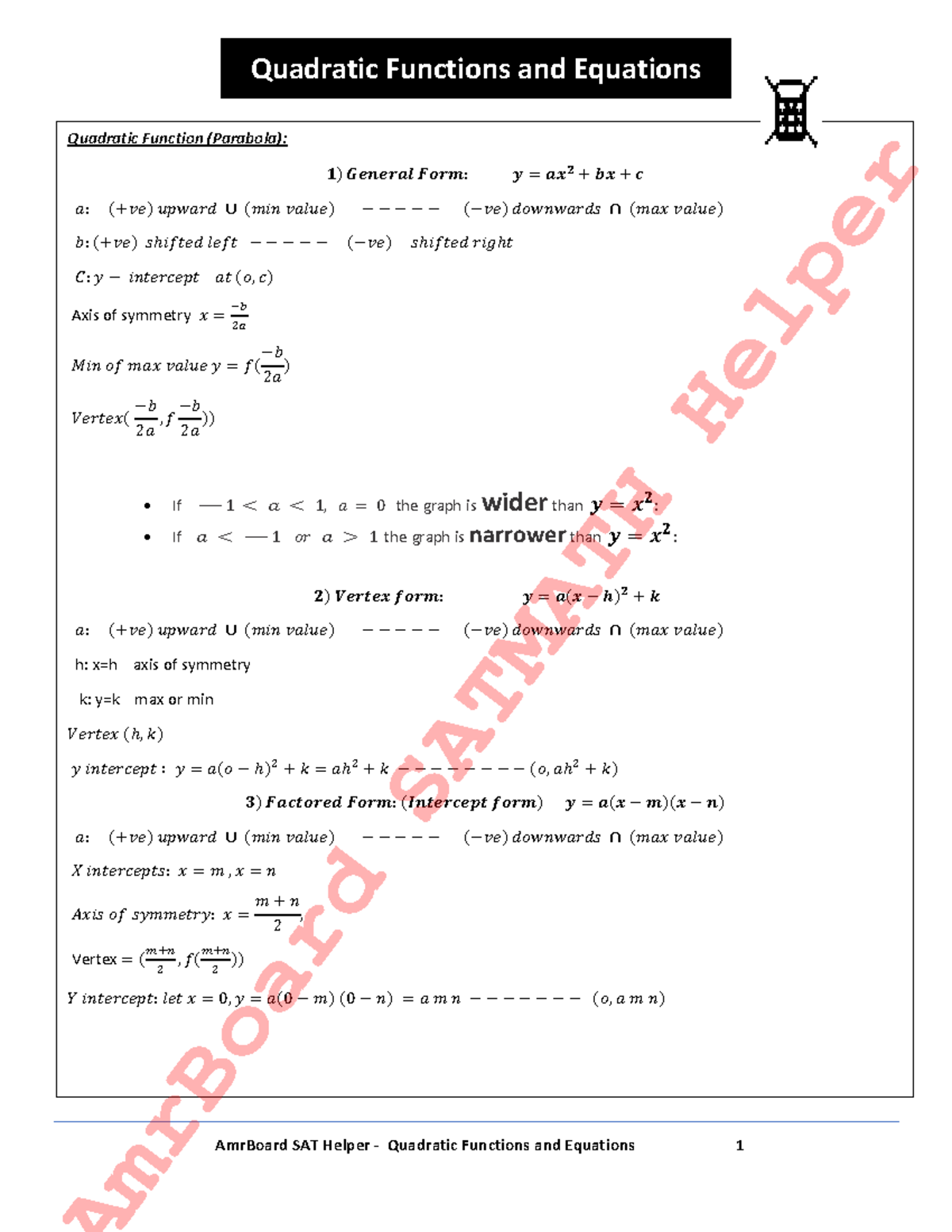 3- Quadratic Functions and Equations - ####### If ∆> 𝟎 , √∆ 𝒊𝒔 𝒑𝒐𝒔𝒊𝒕𝒊𝒗𝒆 ...