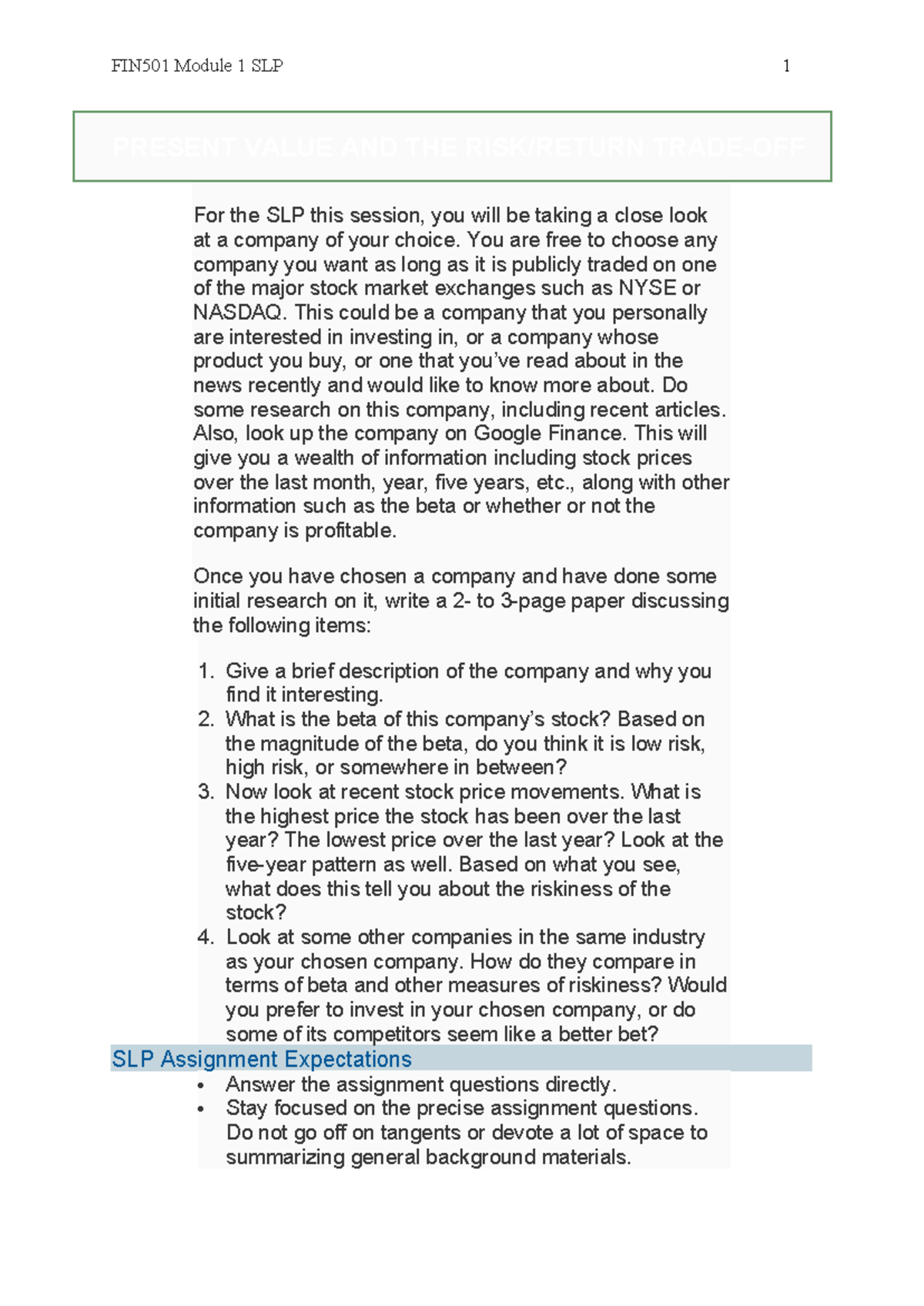 FIN501 Module 1 SLP: Analyzing Chevron's Investment Potential and Risk ...