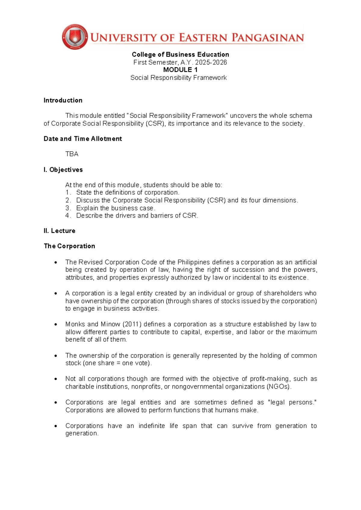 Module 1: Good Governance & CSR Framework - College of Business ...