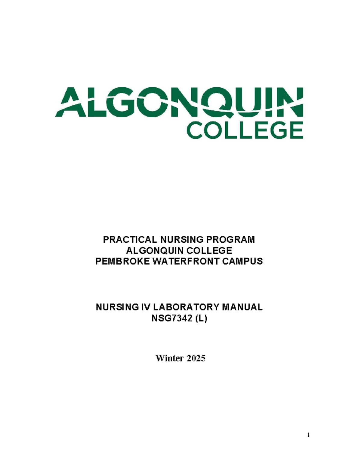 NSG7342 (L) Winter 2025 Practical Nursing Lab Manual W25 - Studocu