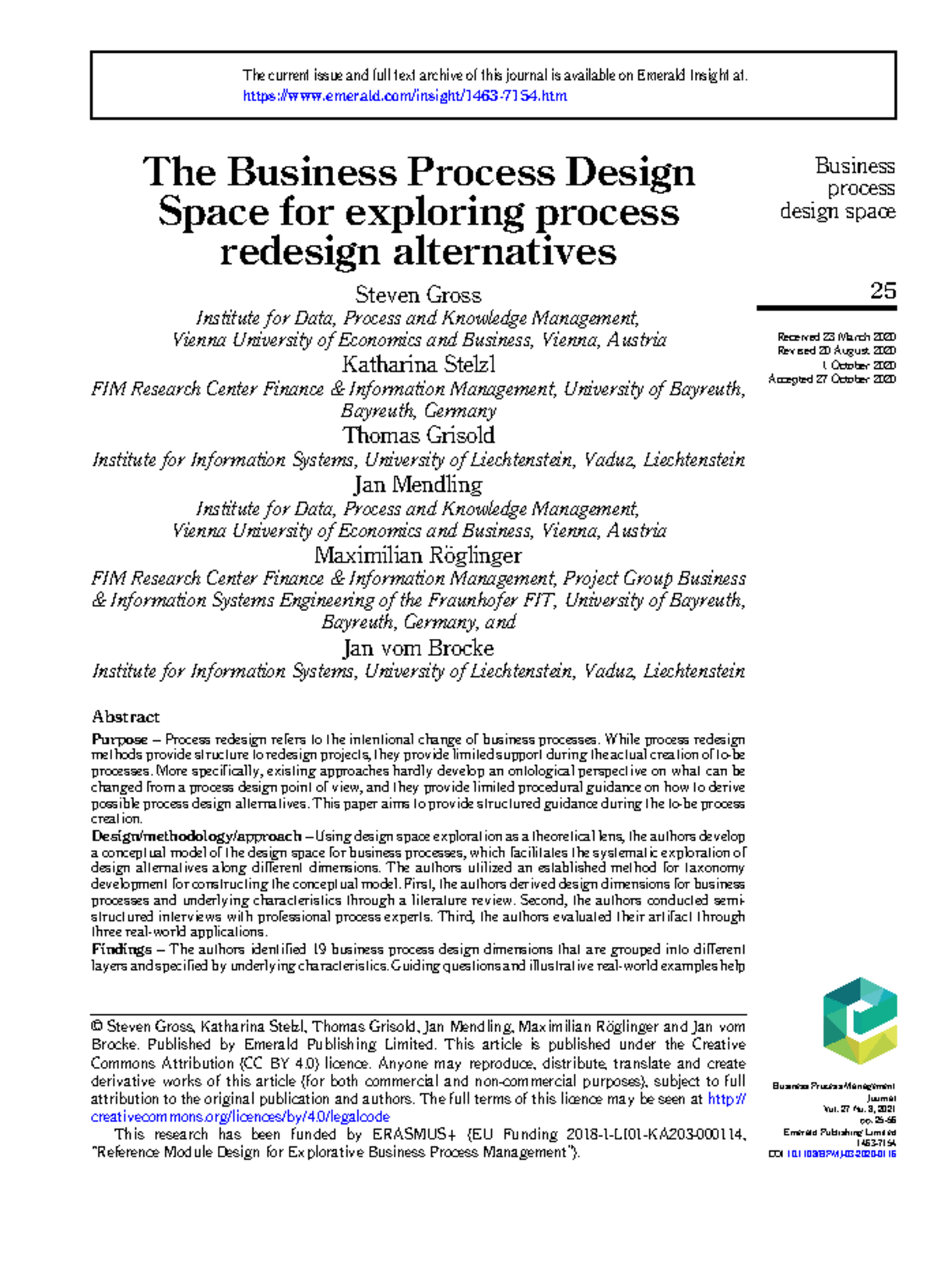 The Business Process Design Space for Systematic Redesign Alternatives ...