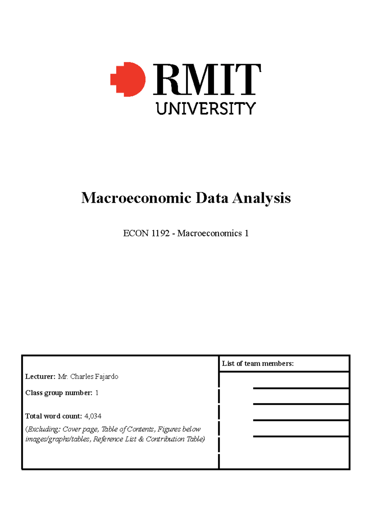Assignment 2 - Group Assignment - 2020 (DI) - Macroeconomics 1 - RMIT ...