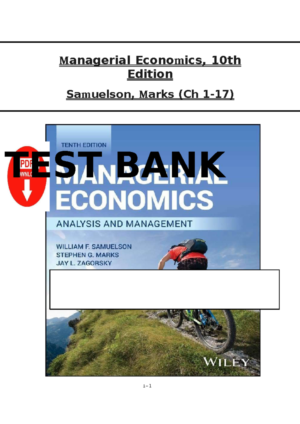 Test bank for managerial economics 10th edition by william f samuelson ...