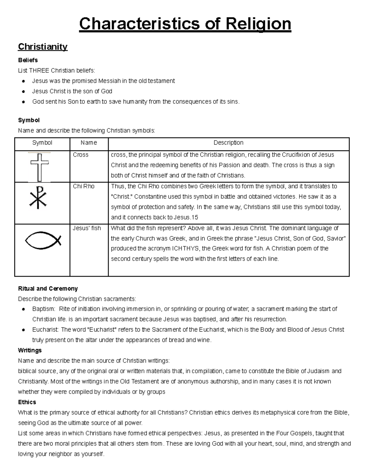 Religious Traditions: Key Characteristics and Beliefs Overview - Studocu