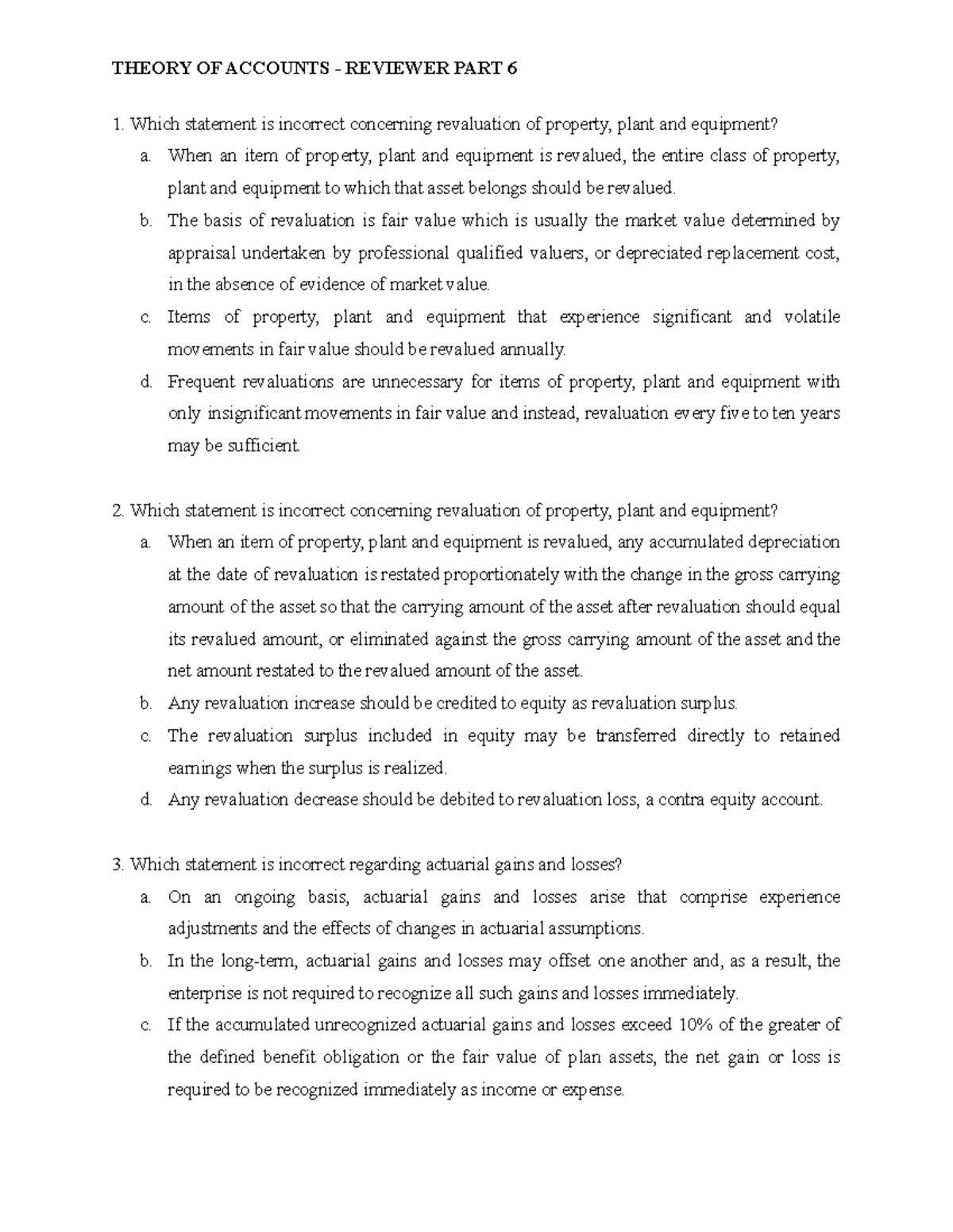 Theory of Accounts - Reviewer on Property, Plant & Equipment - Studocu