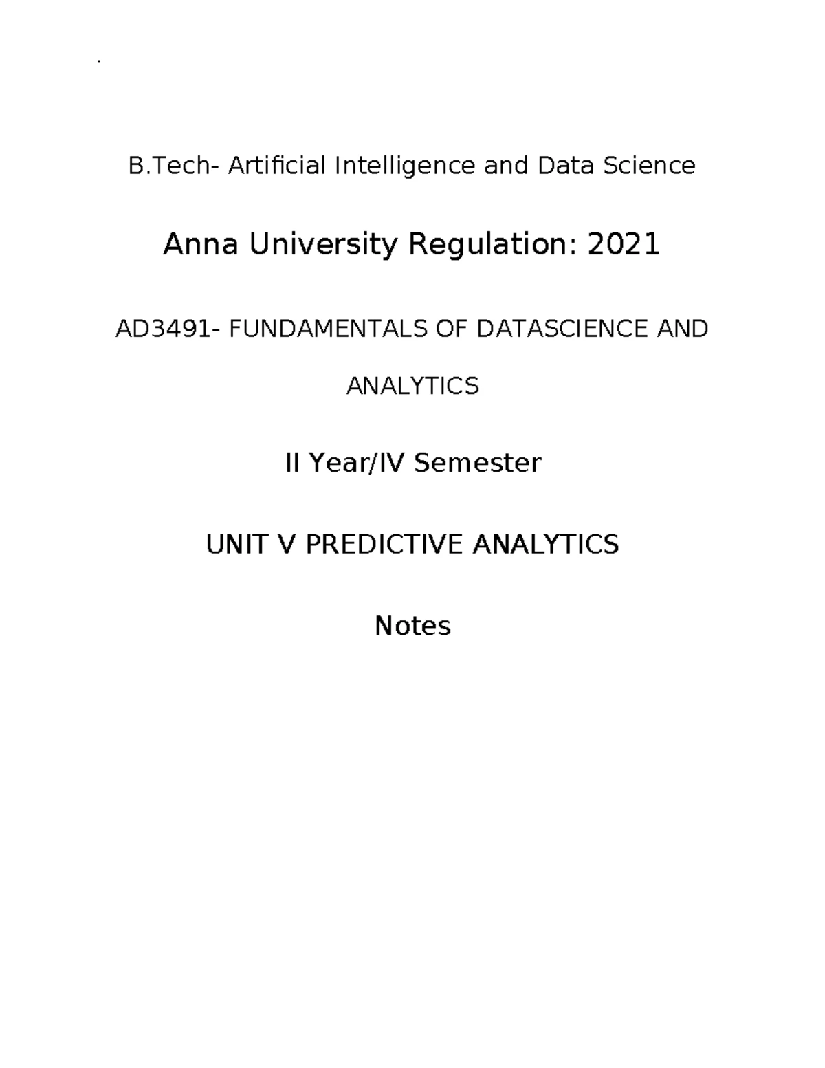 Fodsa Unit 5 - GFHFYHGJGFKHJJLH - Lesson Plan UNIT V PREDICTIVE ...