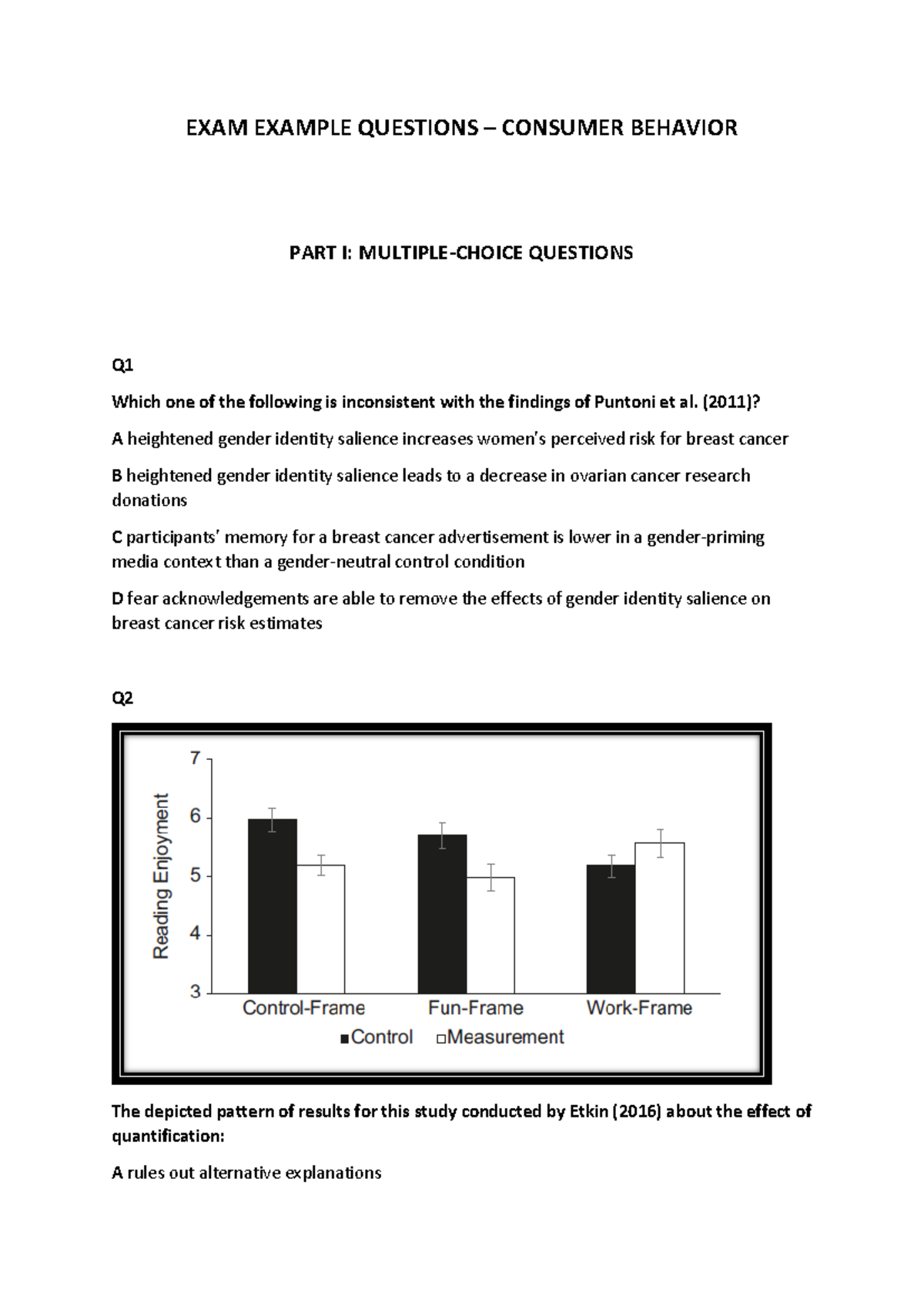 Consumer Behavior Exam Example Questions - Multiple-Choice Review ...