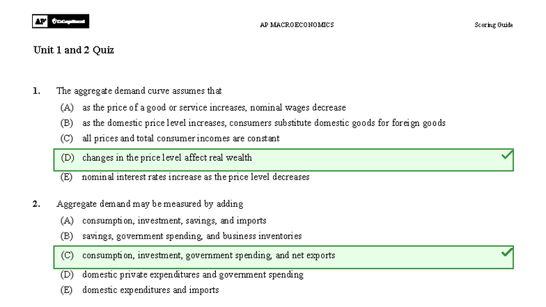 AP MACROECONOMICS Unit 1 & 2 Quiz 1 Scoring Guide - Studocu