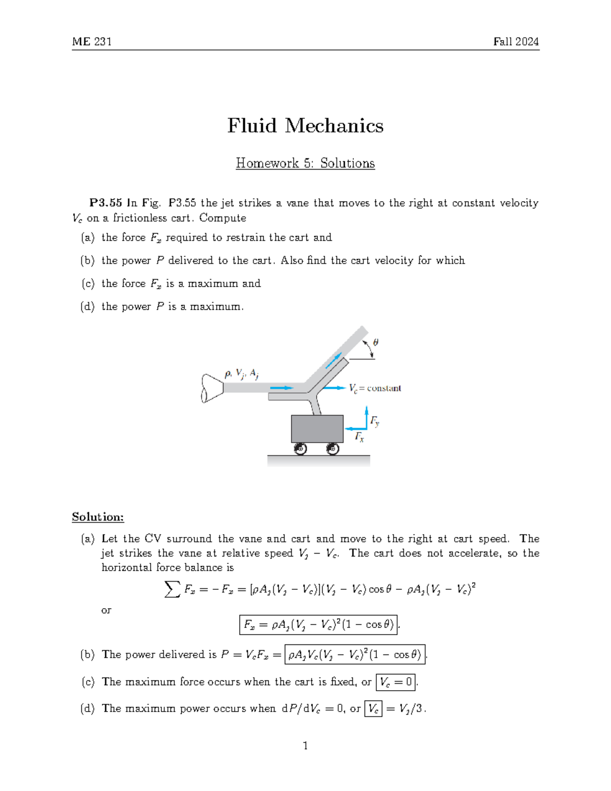 ME231 HW5 - Fluid Mechanics Solutions for Fall 2024 - Studocu