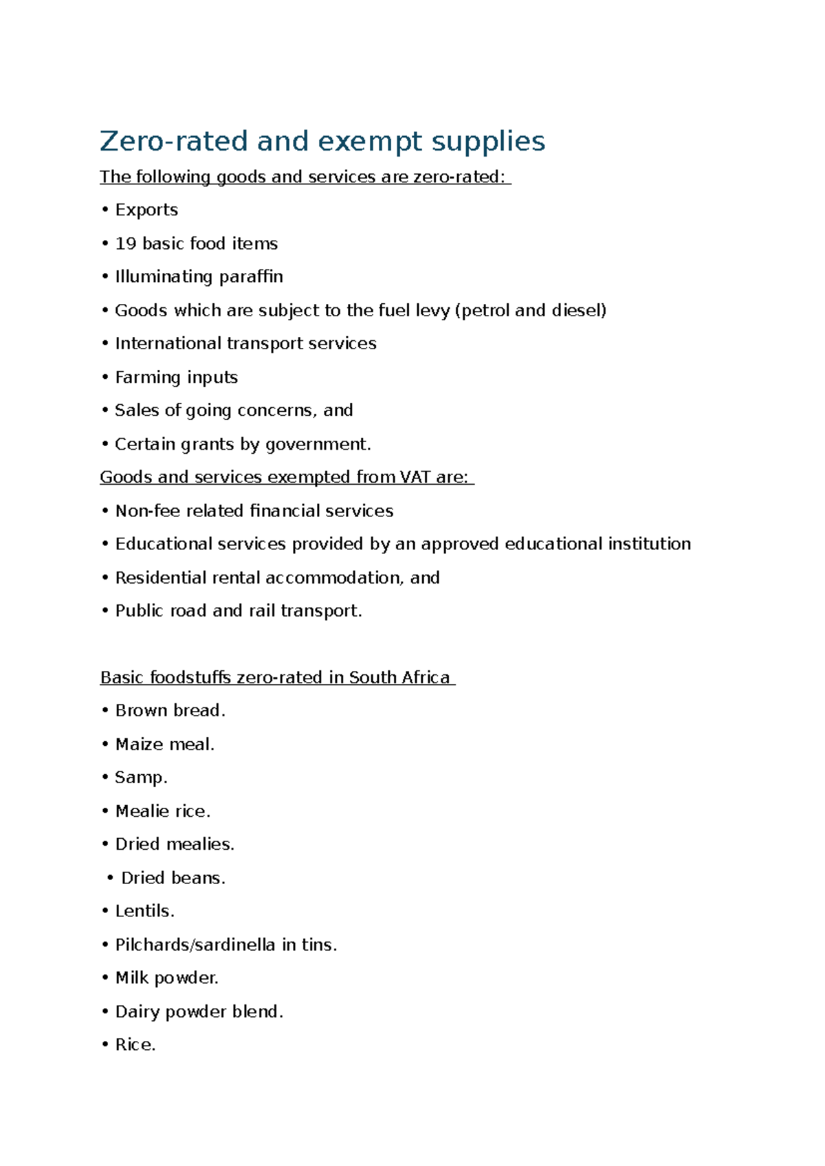 Zero Rated and Exempt Supplies: VAT Overview and Basic Foodstuffs - Studocu