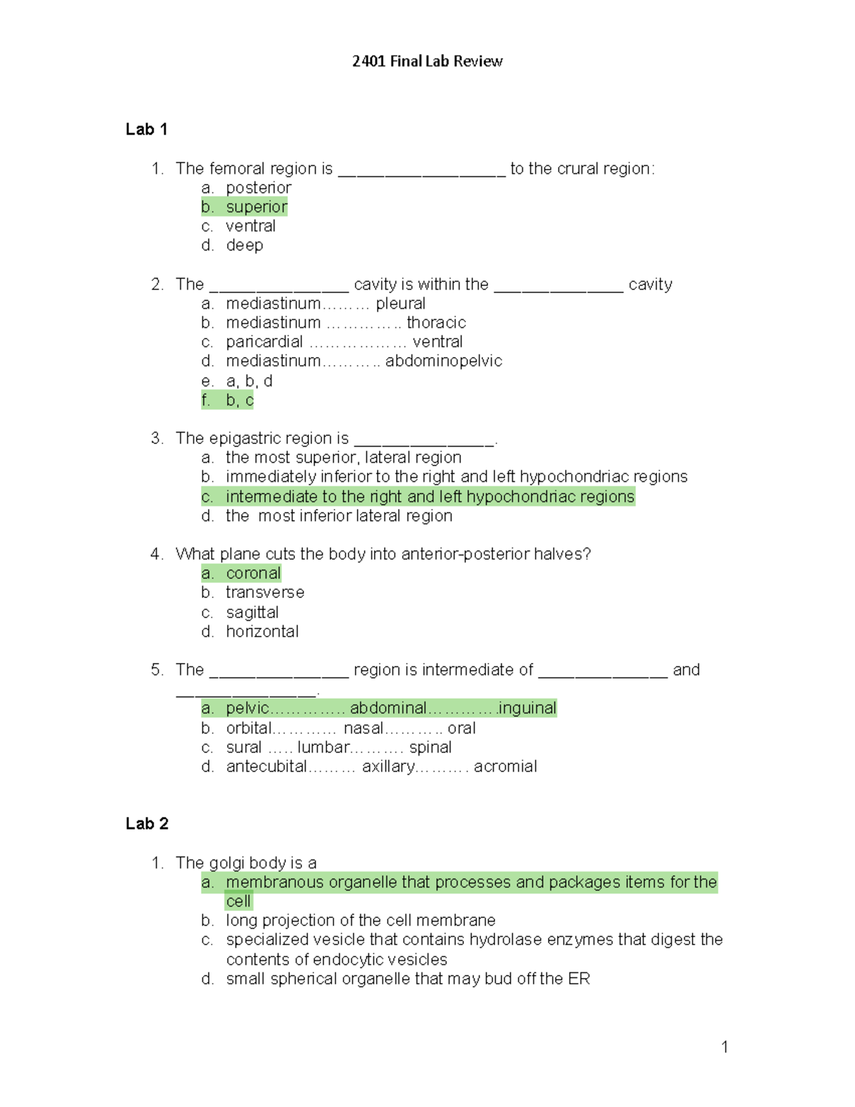 2401 Final Exam Comprehensive Review: Labs 1-11 Study Guide - Studocu