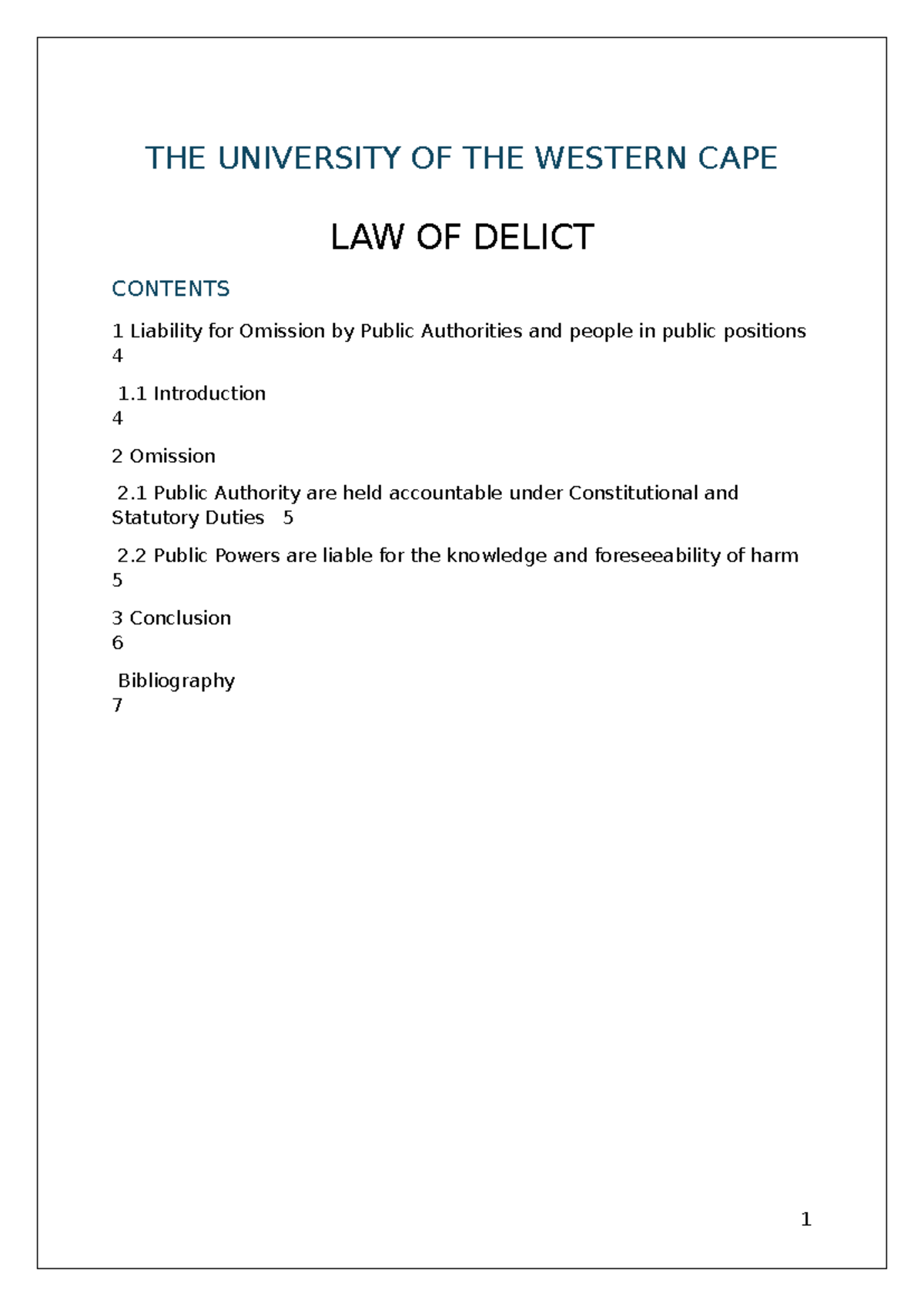 DEL201 Assignment: Liability for Omission in Public Authorities - Studocu