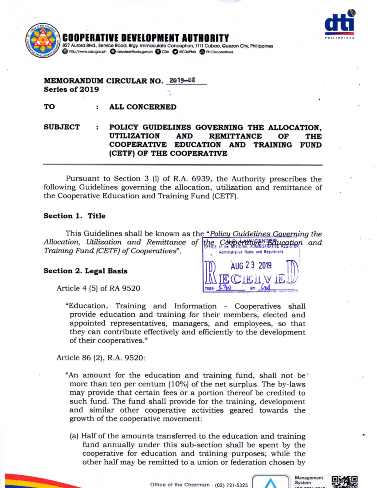 MC 2019 08 CETF - Guidelines for Allocation & Utilization of Training ...