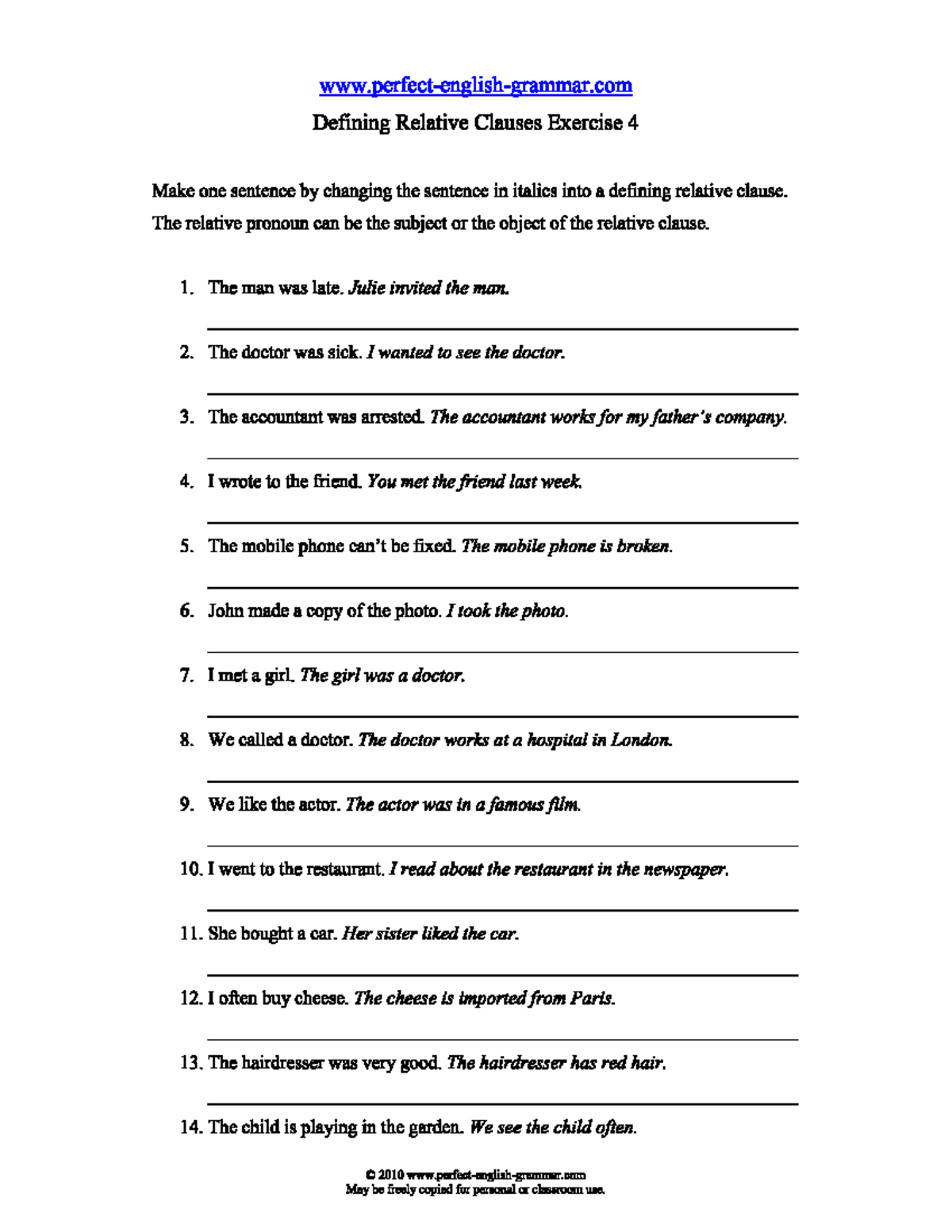 Relative Clauses Homework 1: Defining Clauses Exercise - Studocu