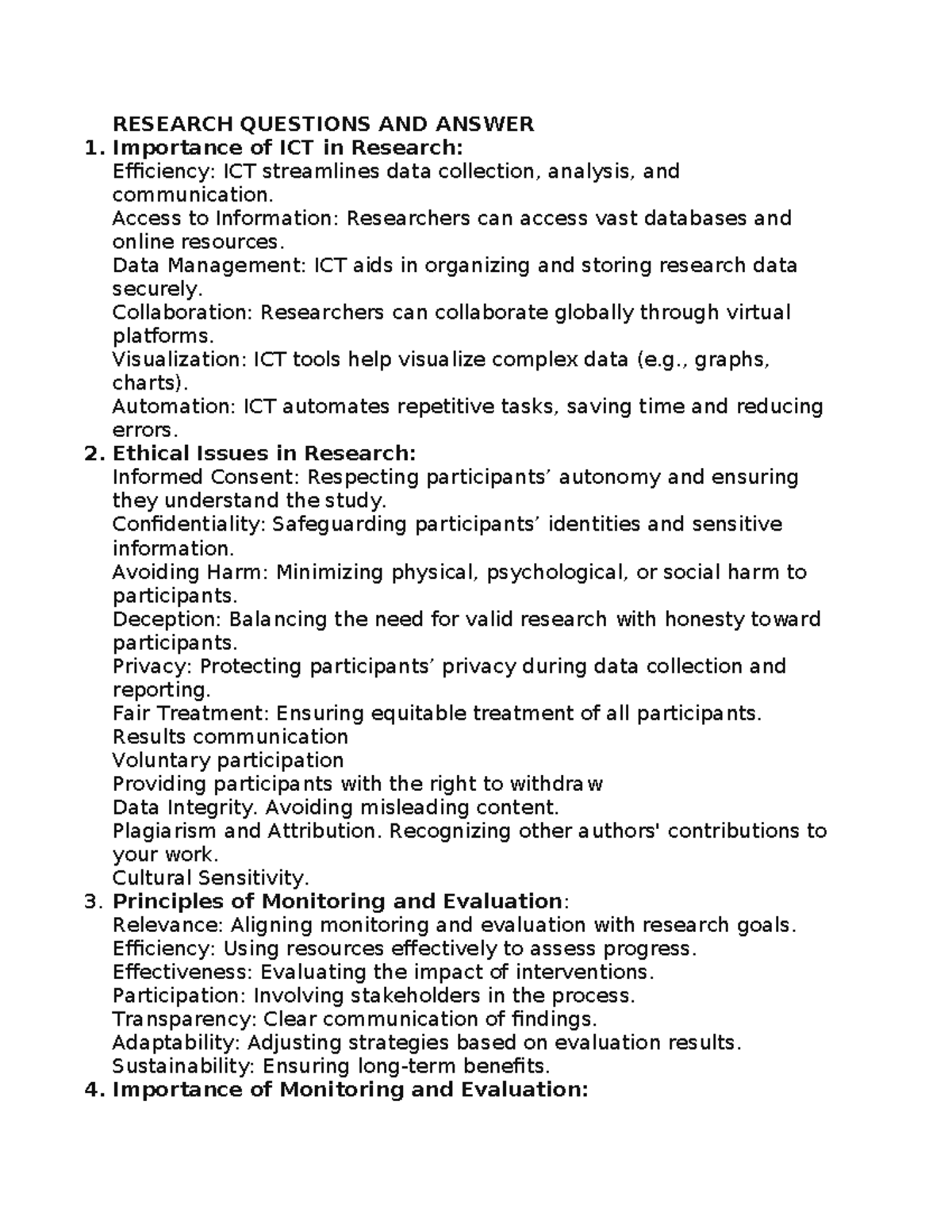 Research Questions and Answers on ICT, Ethics, and Evaluation - Studocu
