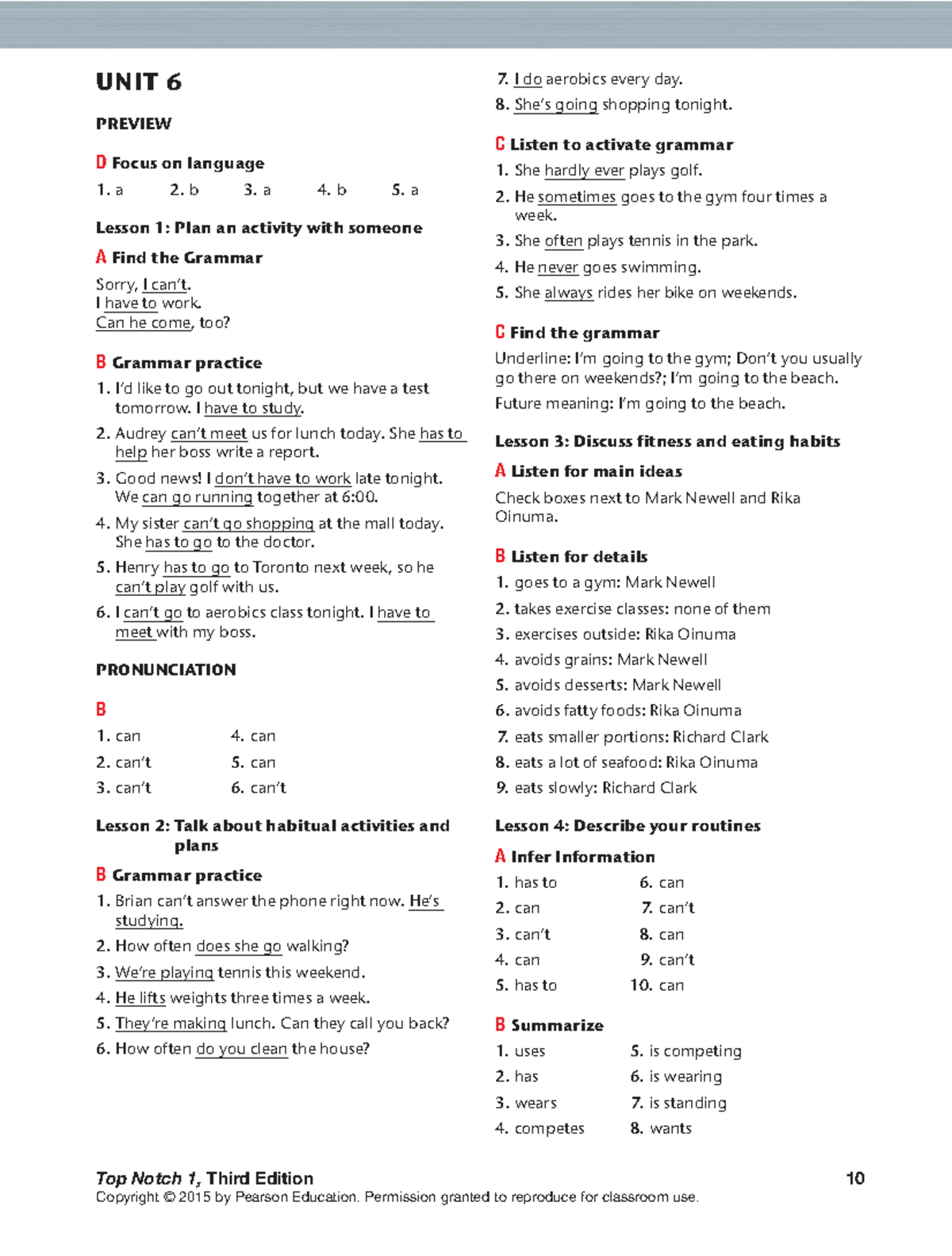 Top Notch 1 - Unit 6-9 Answer Key and Review Guide - Studocu