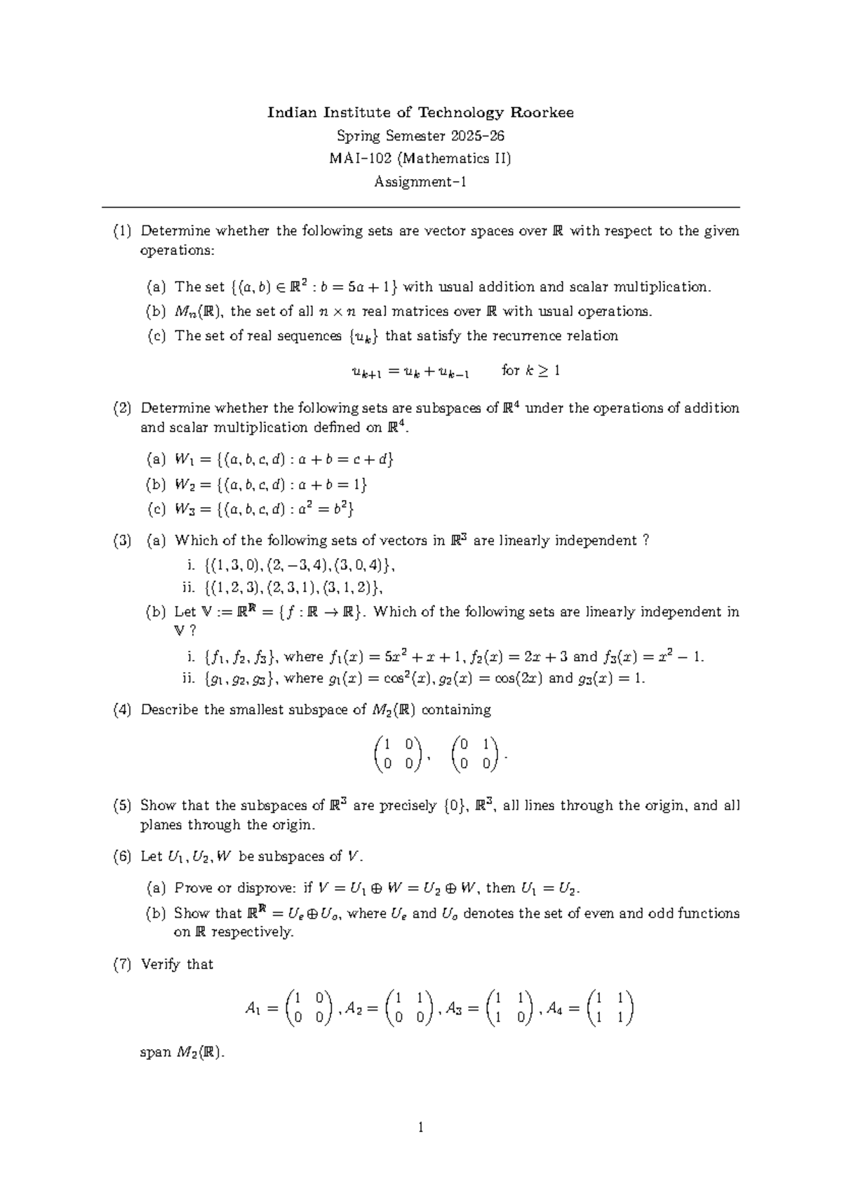 MAI-102 Final Exam: Vector Spaces and Subspaces Analysis - Studocu