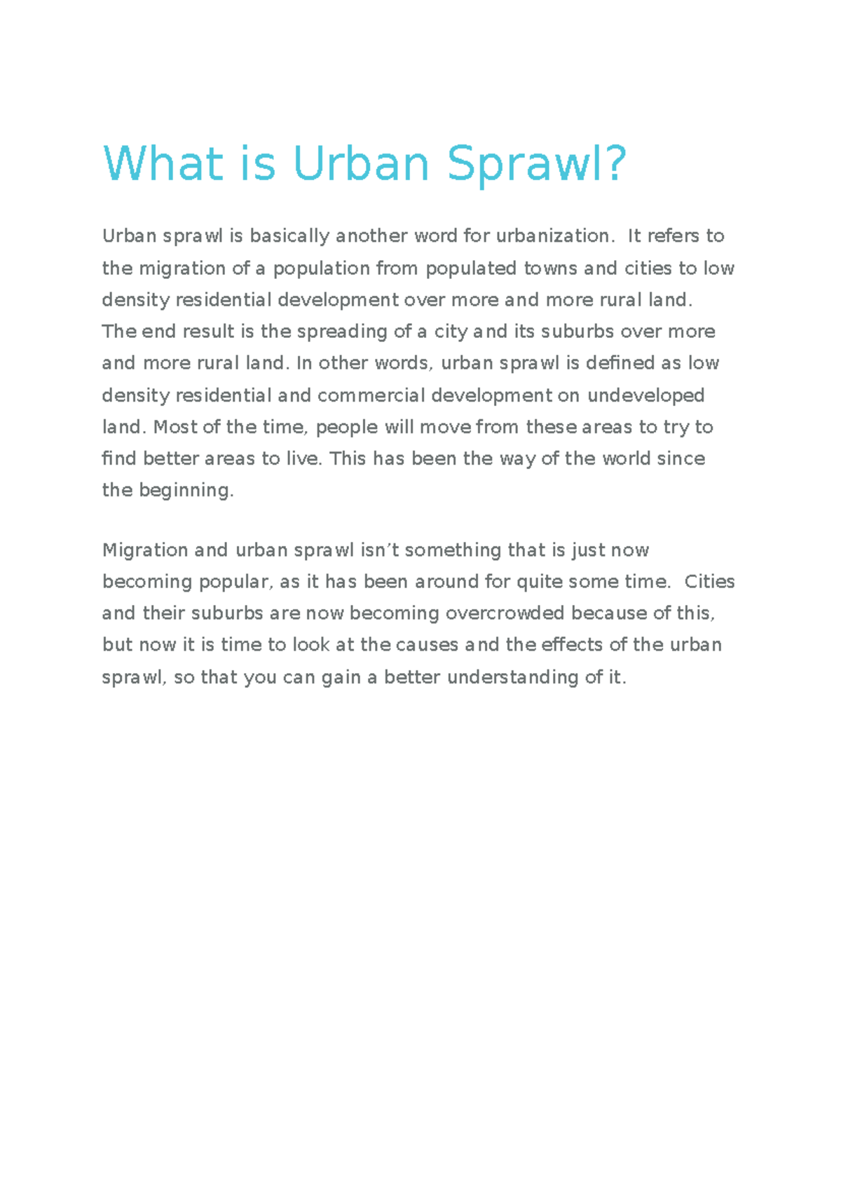 Urban Sprawl: Causes, Effects, and Implications - NOTES - Studocu