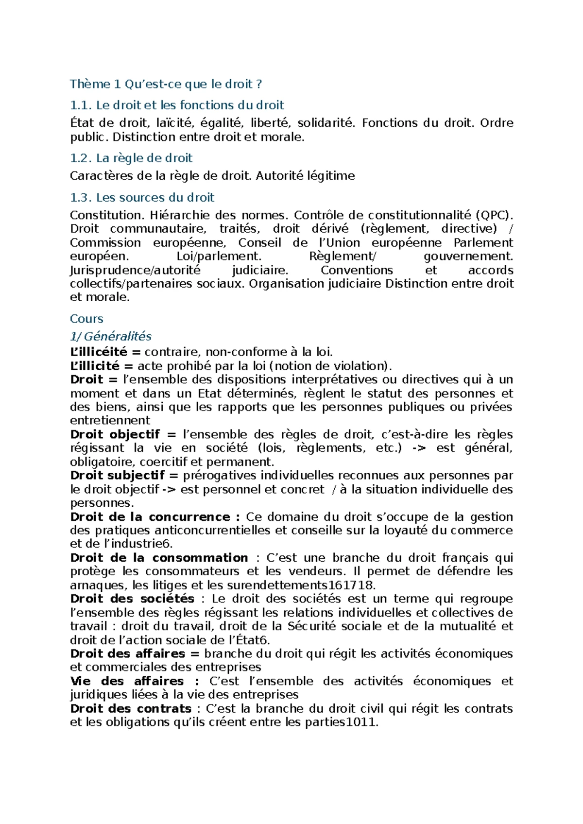 Notes de cours sur le droit et le litige - Thème 2 (DROIT101) - Studocu