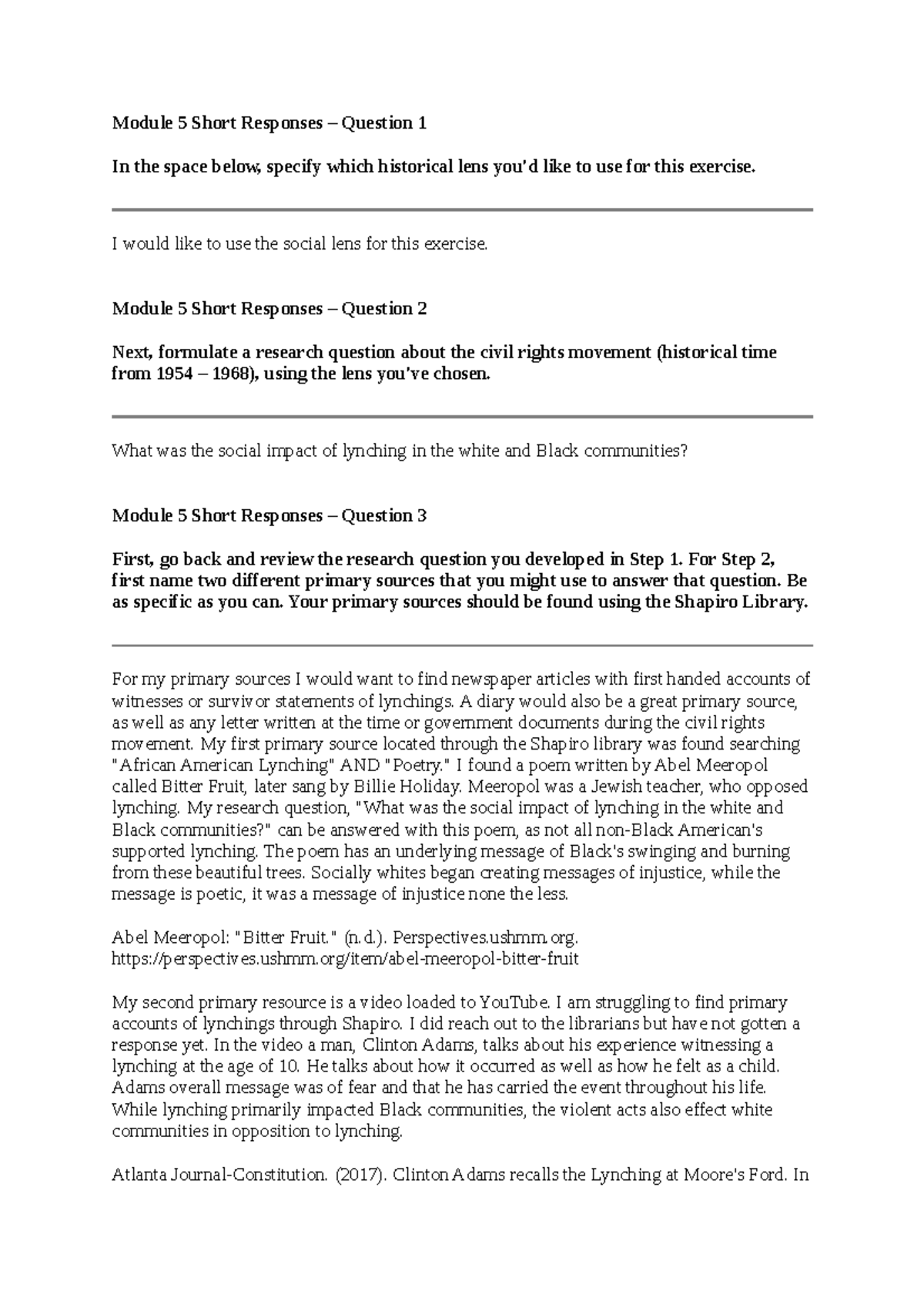 HIS 200 Applied History Module 6 - Module 5 Short Responses – Question ...