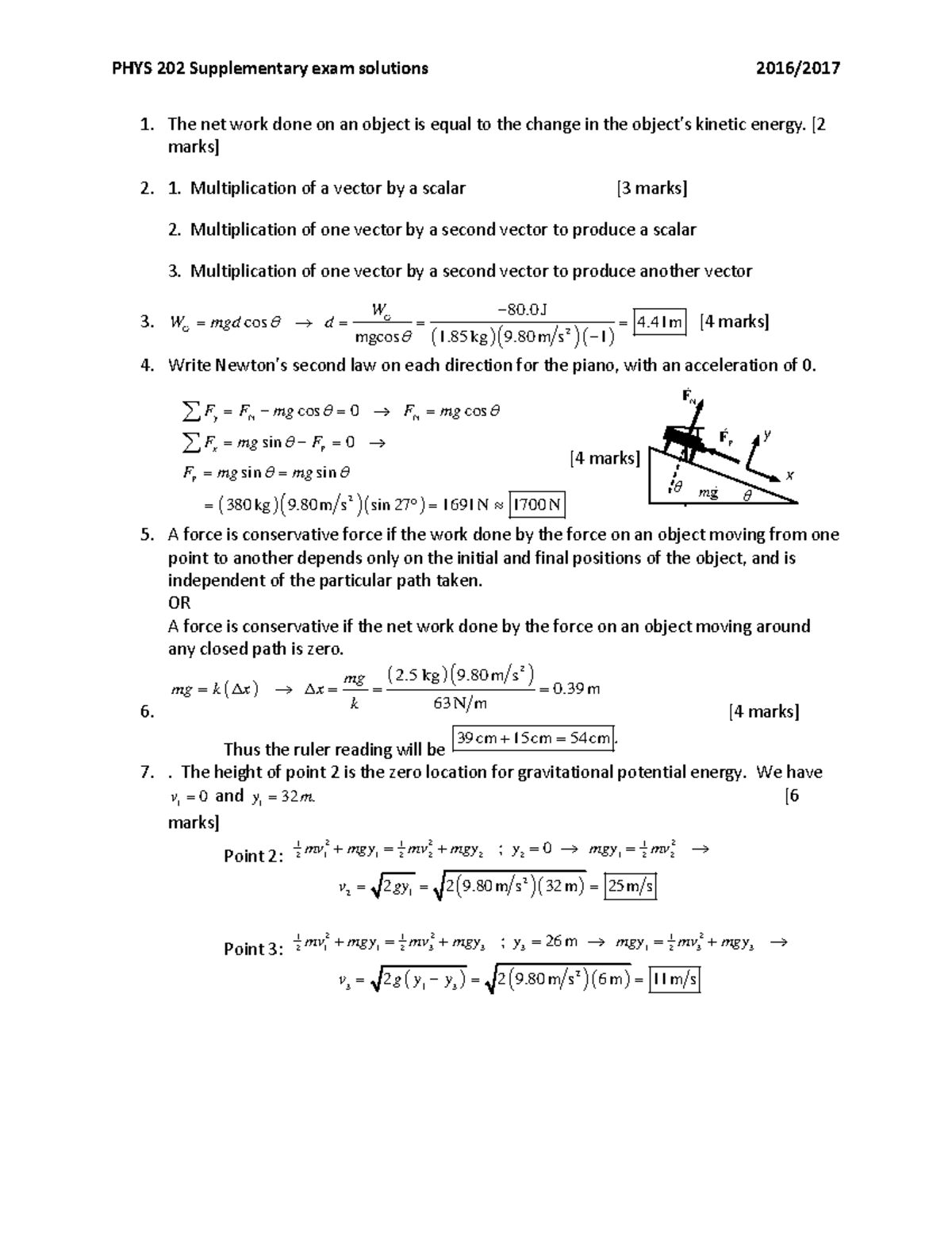 PHYS 202 Supplementary Exam Solutions: Kinetic Energy & Forces - Studocu