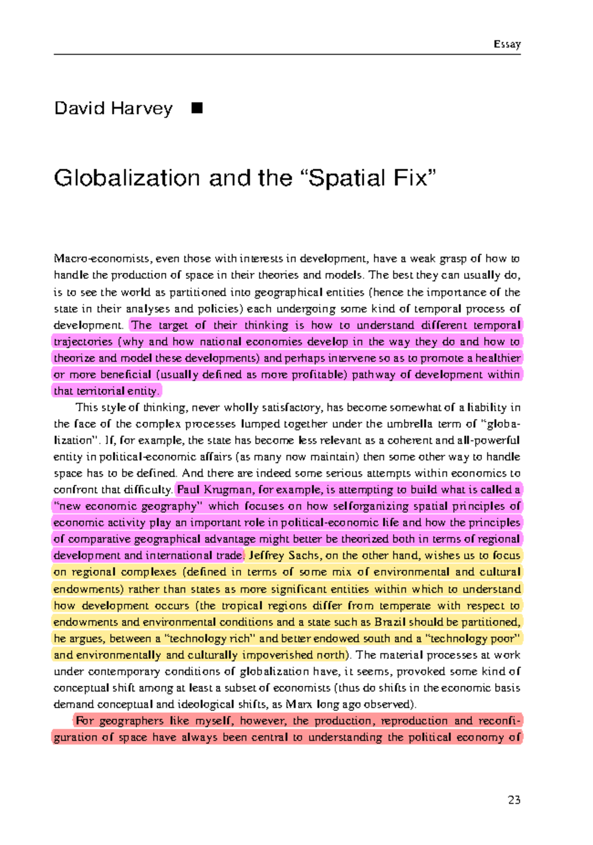 1.2 Essay on Harvey's Globalization and the Spatial Fix Insights - Studocu