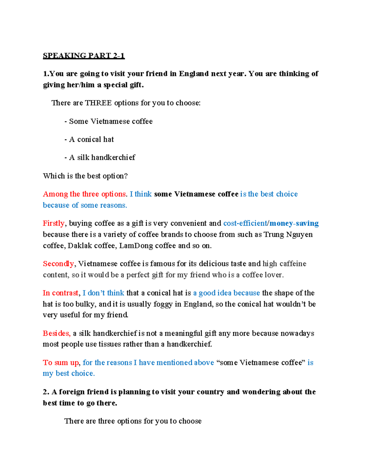 Speaking PART 2 - Đề VSTEP - SPEAKING PART 2- 1 are going to visit your ...