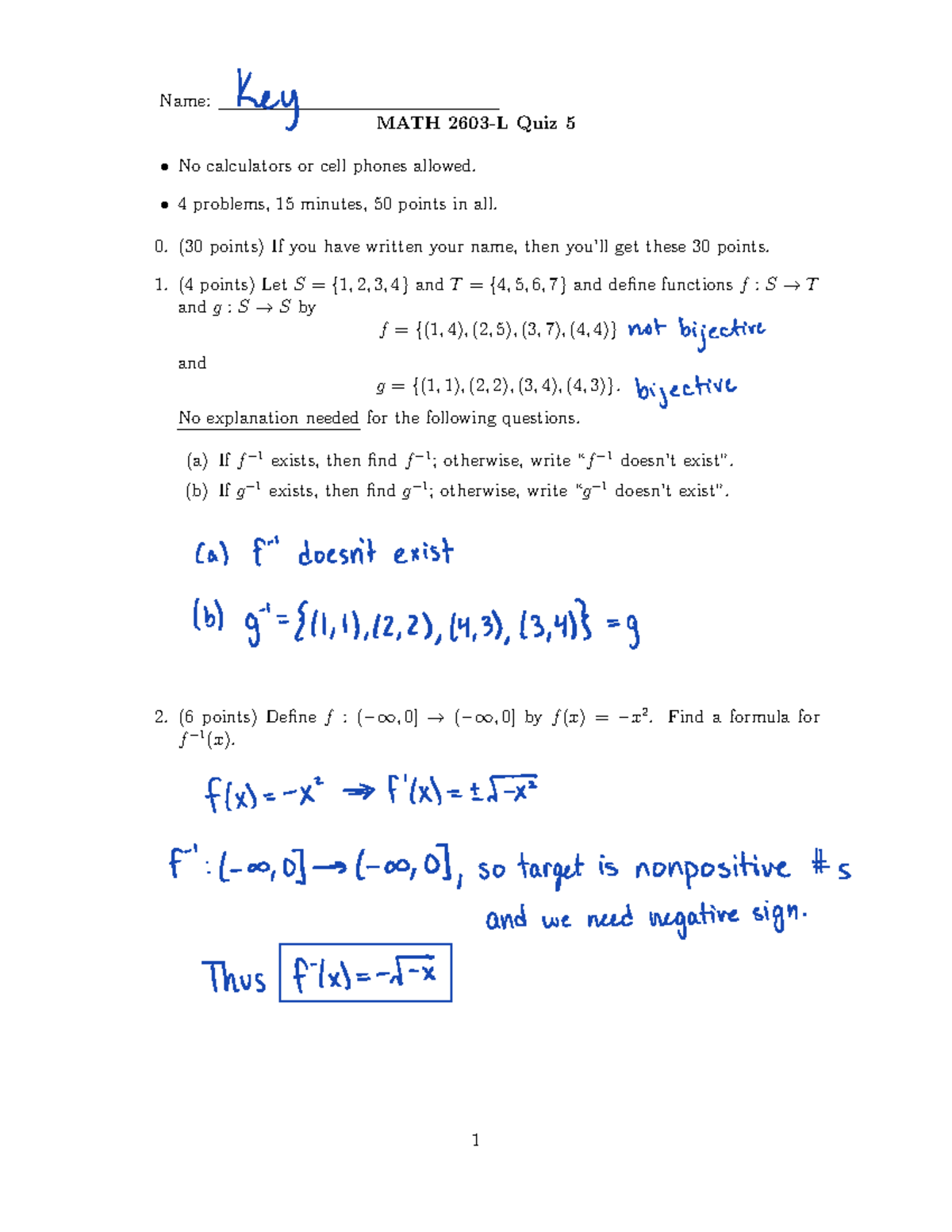 Quiz 5 Key - MATH 101 Practice Material (No Calculators Allowed) - Studocu