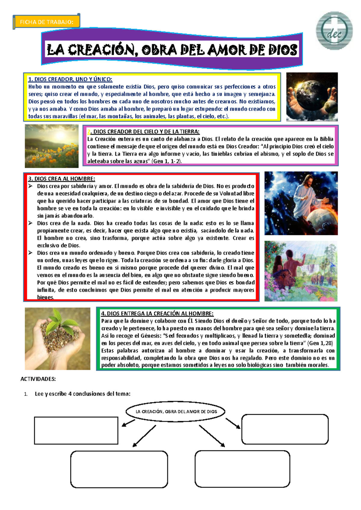 Ficha de Trabajo: La Creación, Obra del Amor de Dios - Actividades ...