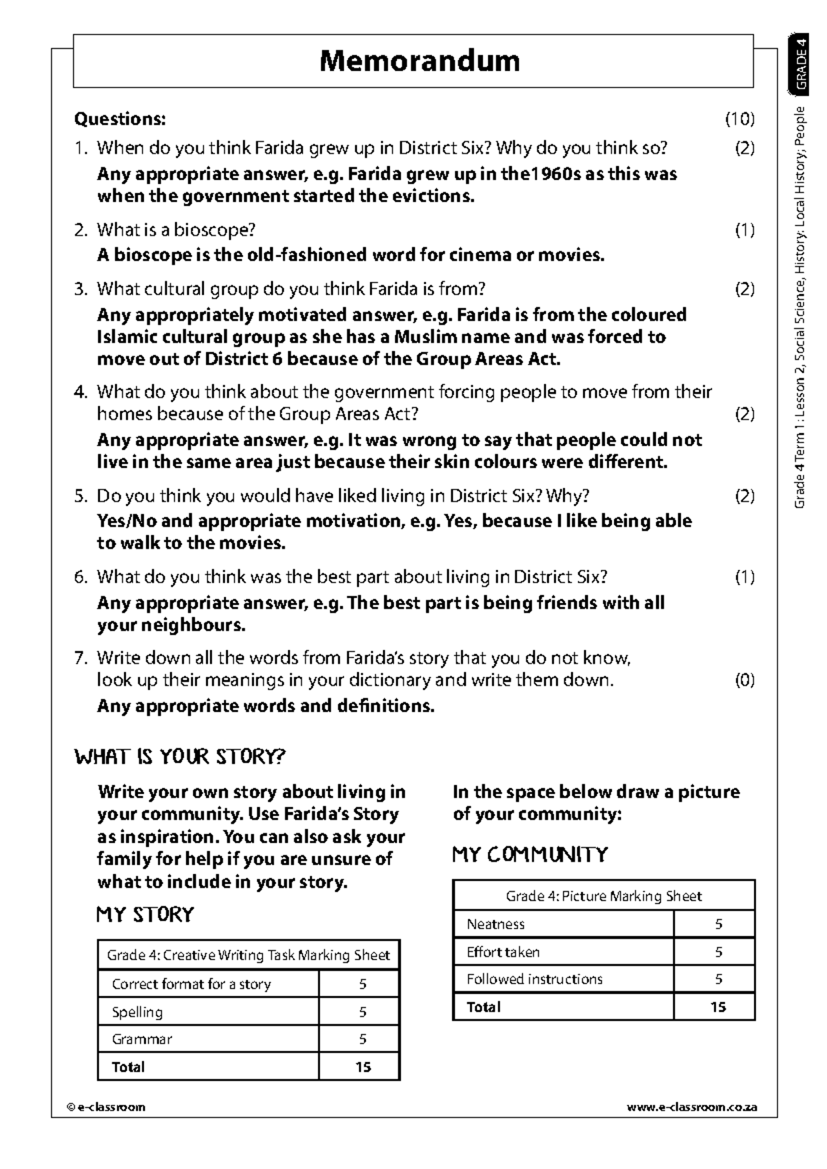 GRADE 4 Term 1: Lesson 2 - Local History Through People Memo - Studocu