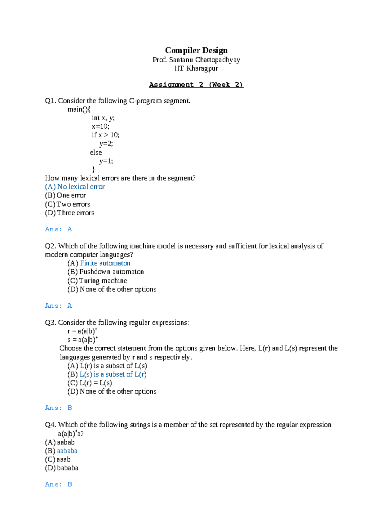 Compiler Design Assignment 02 - Solutions and Errors Analysis - Studocu