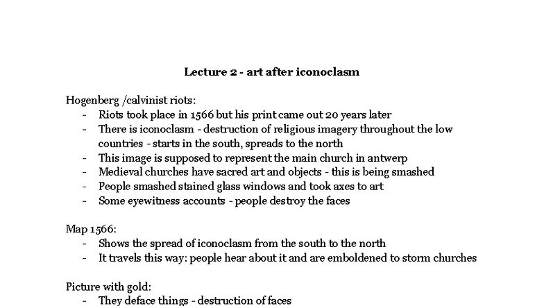 Lecture 2: Iconoclasm and Art in the Low Countries (1566) - Studocu