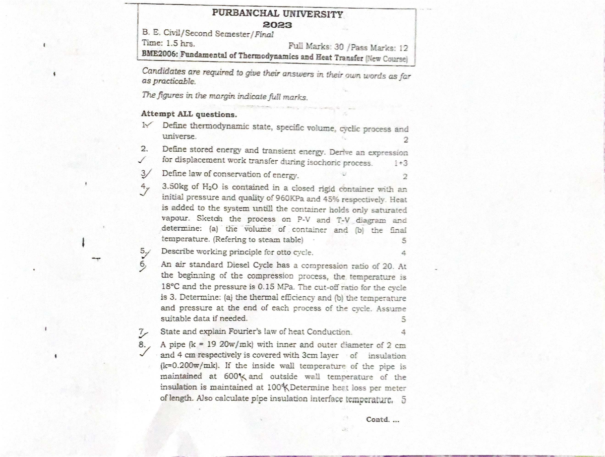 BME2006: Final Exam Questions on Thermodynamics and Heat Transfer - Studocu
