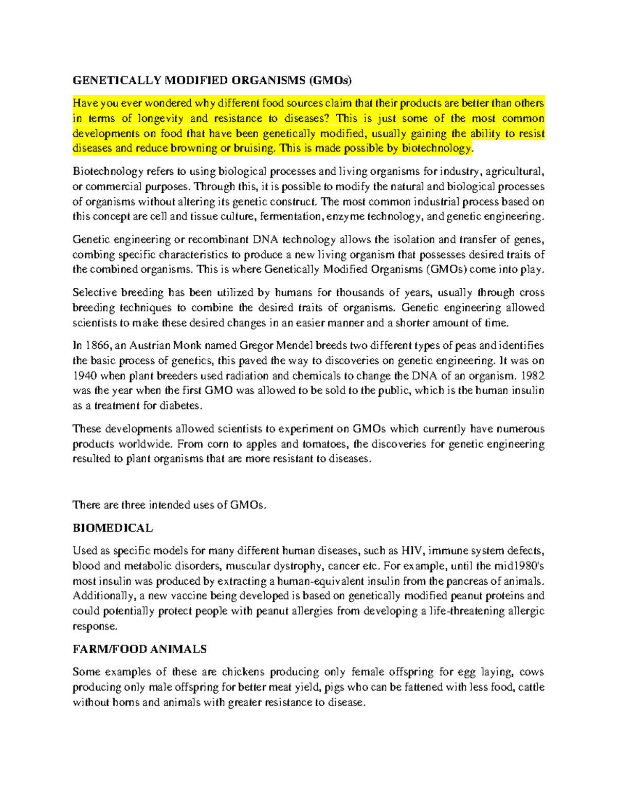 Sts - sts gmo - GENETICALLY MODIFIED ORGANISMS (GMOs) Have you ever ...