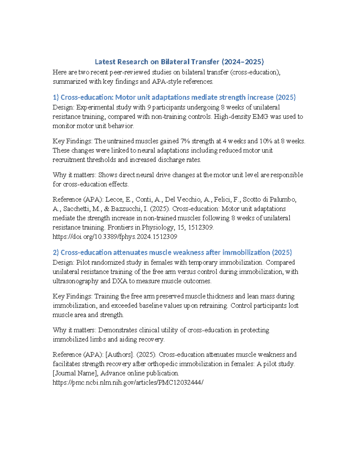 Latest Research on Bilateral Transfer: Key Findings & References - Studocu