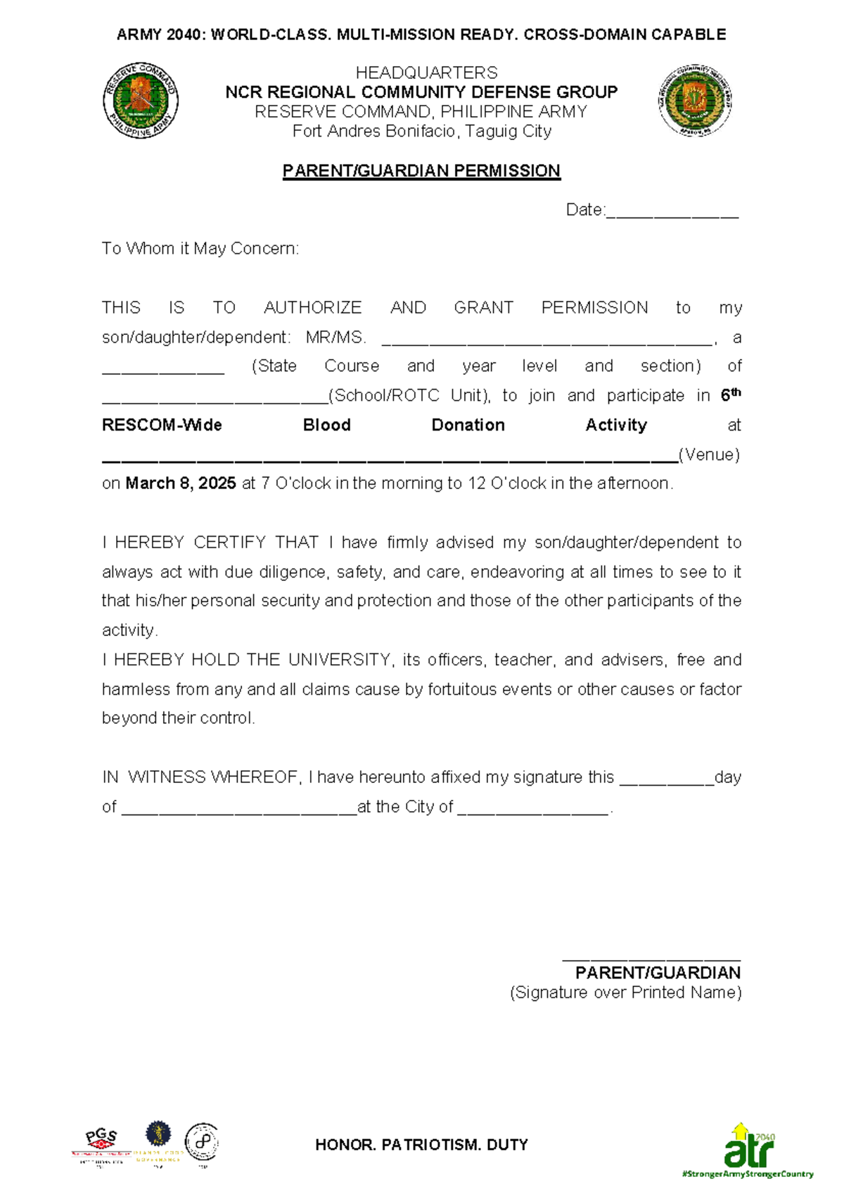 Parent Consent for 6th RESCOM Blood Donation Activity - Studocu
