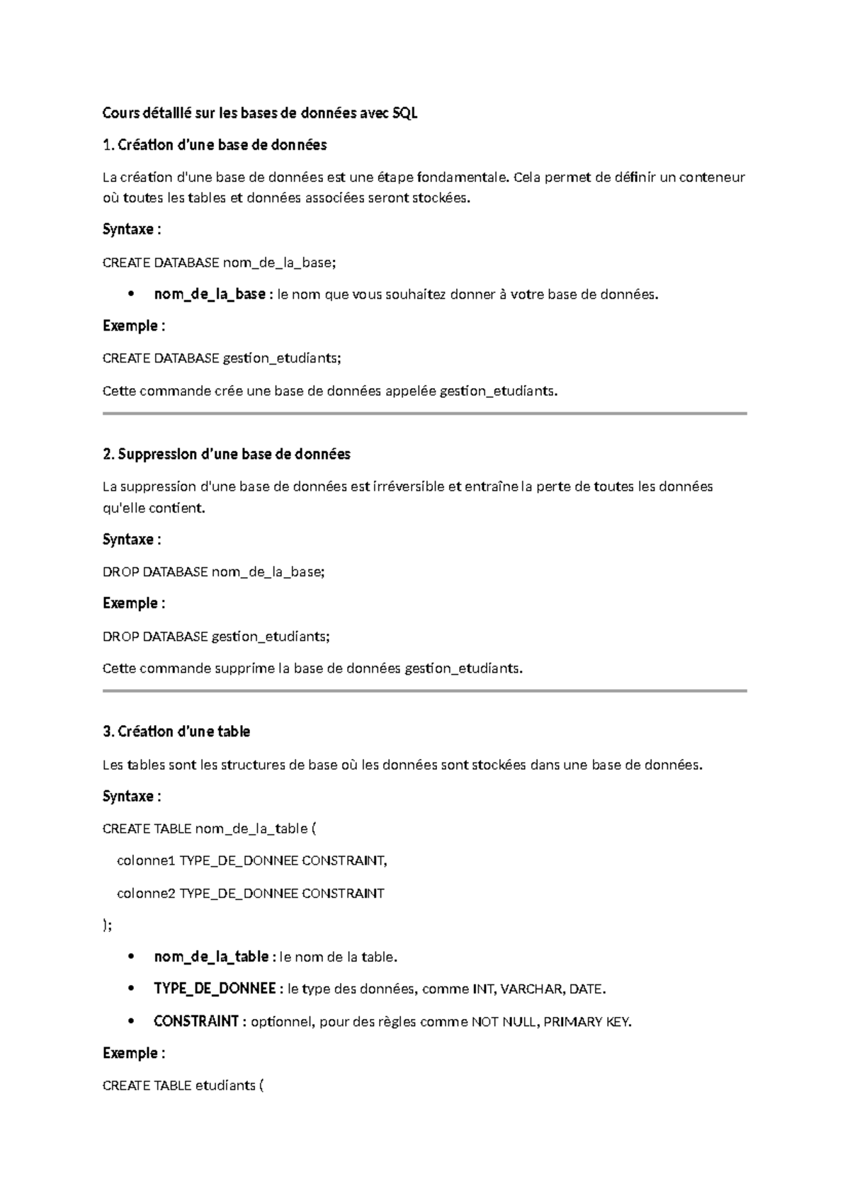 Cours SQL : Création, Gestion et Modification des Bases de Données ...