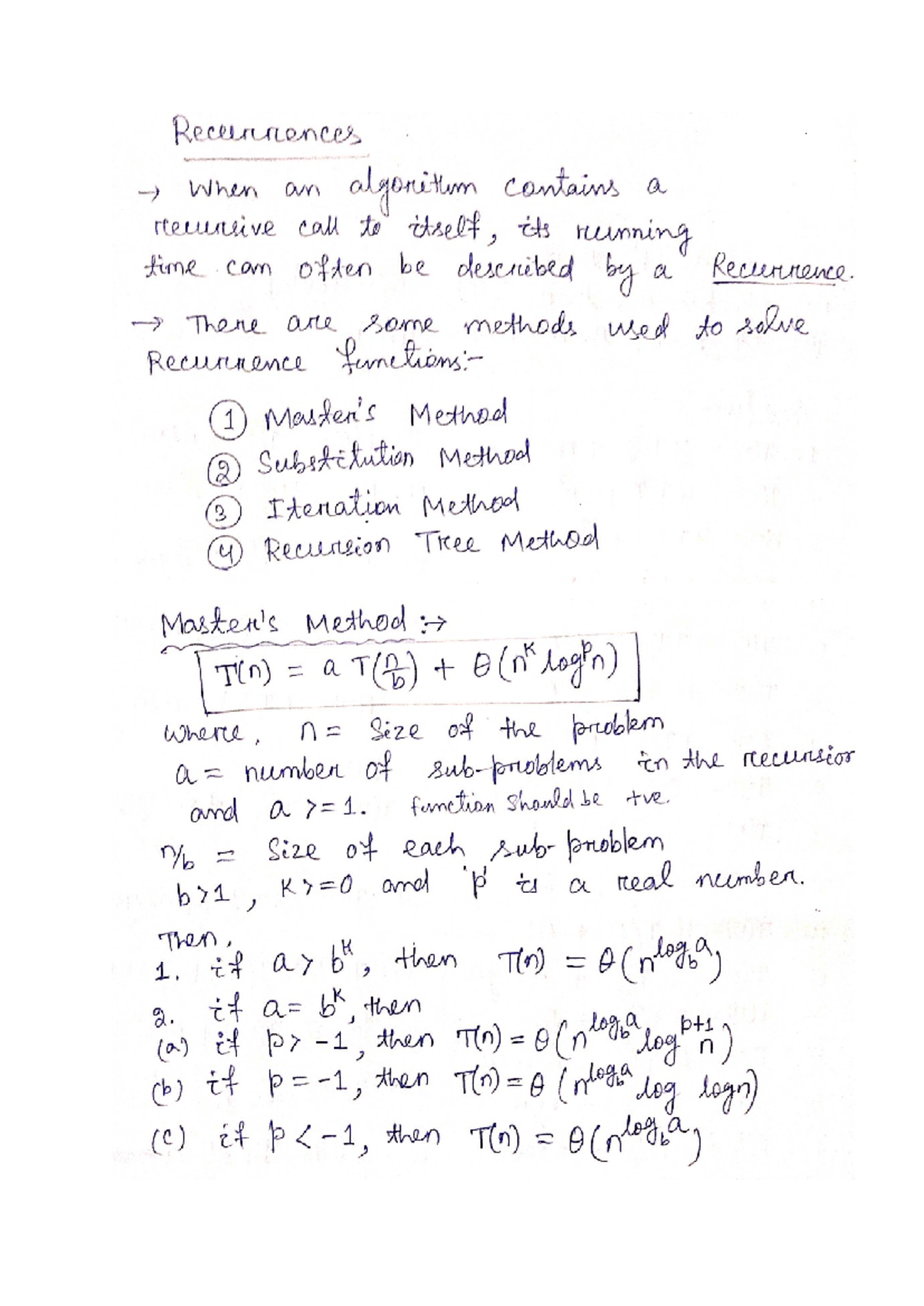 Master's Theorem - Lecture Notes on Recurrences and Algorithms - Studocu