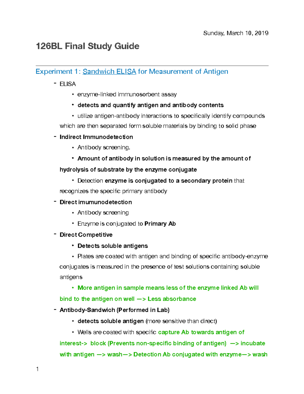 126BL Final Exam Study Guide: Key Experiments & Concepts - Studocu